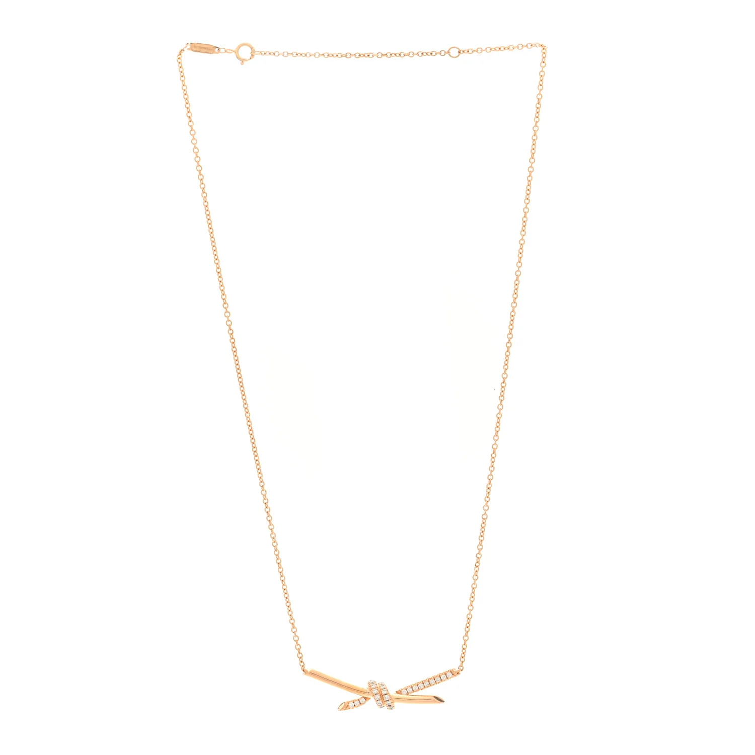 18K Rose Gold Diamond Knot Necklace - Image 3