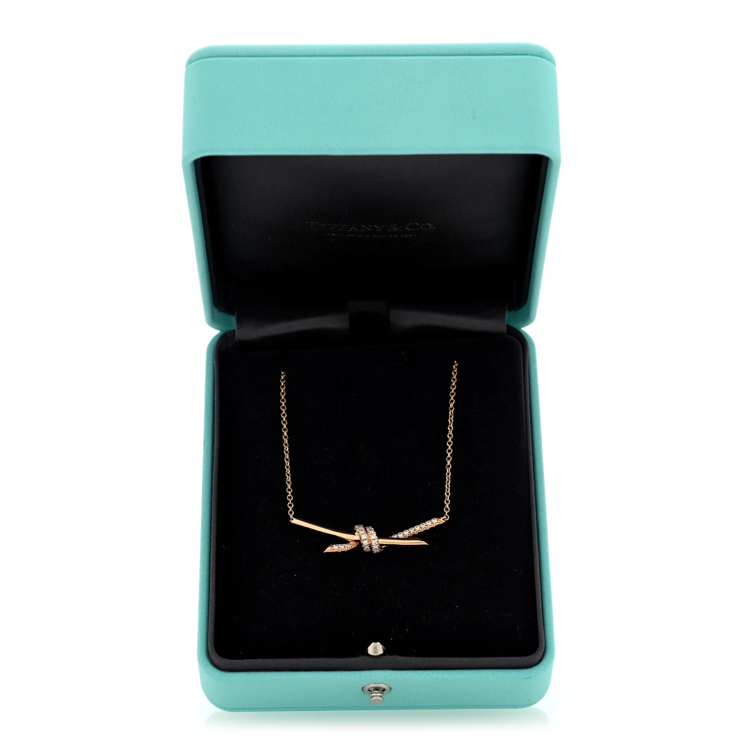 18K Rose Gold Diamond Knot Necklace - Image 6