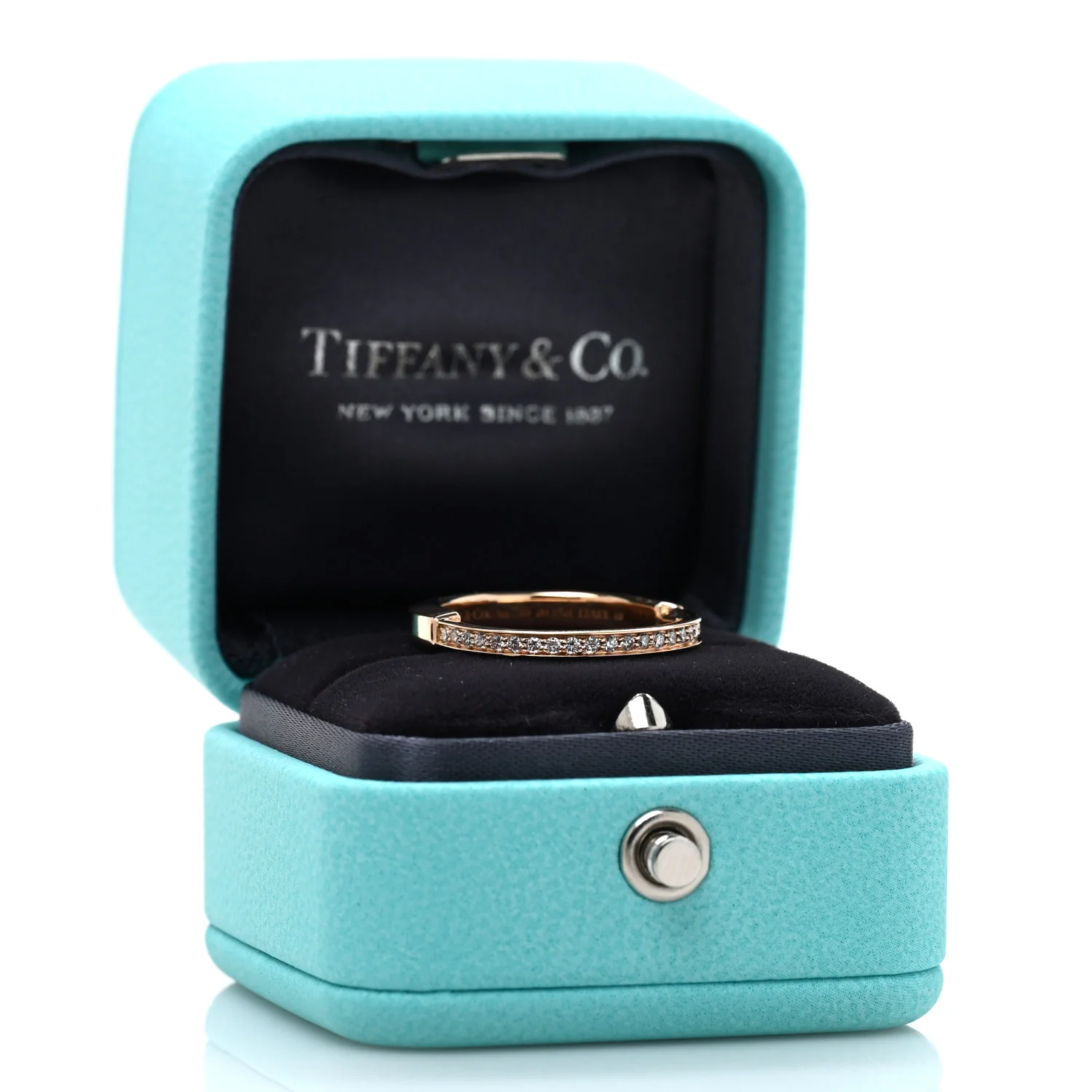 18K Rose Gold Diamond Lock Ring 50 5.5 - Image 6