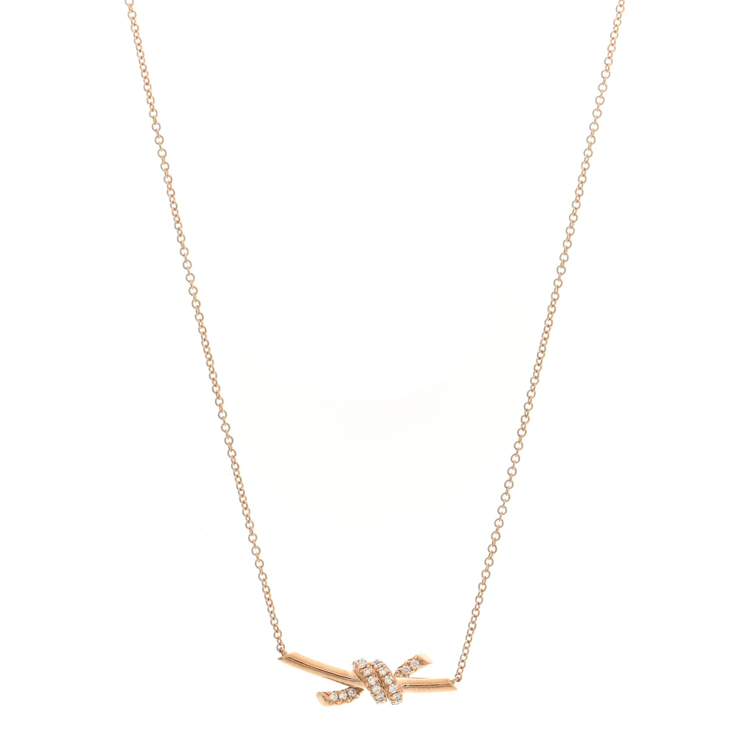 18K Rose Gold Diamond Small Knot Necklace