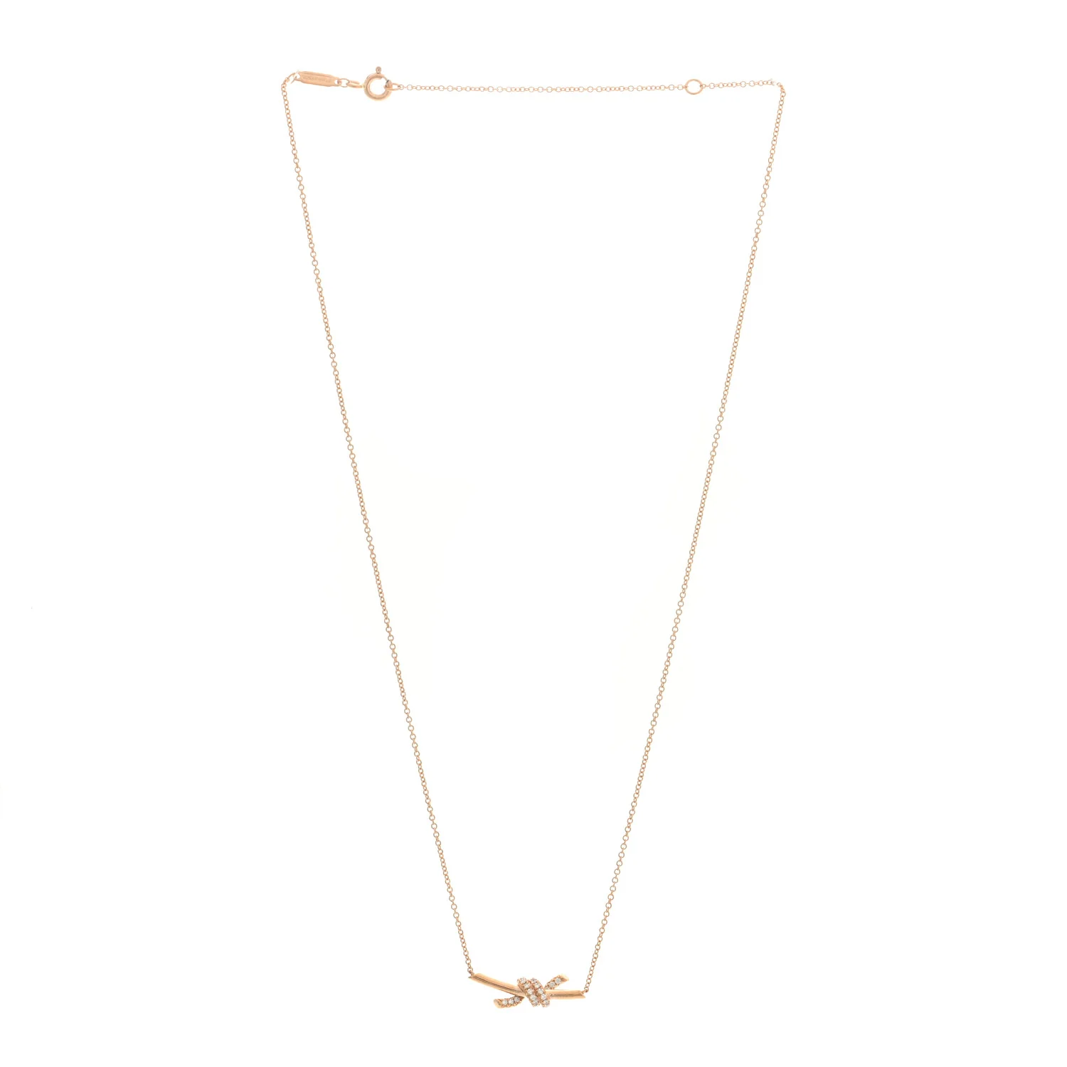 18K Rose Gold Diamond Small Knot Necklace - Image 3