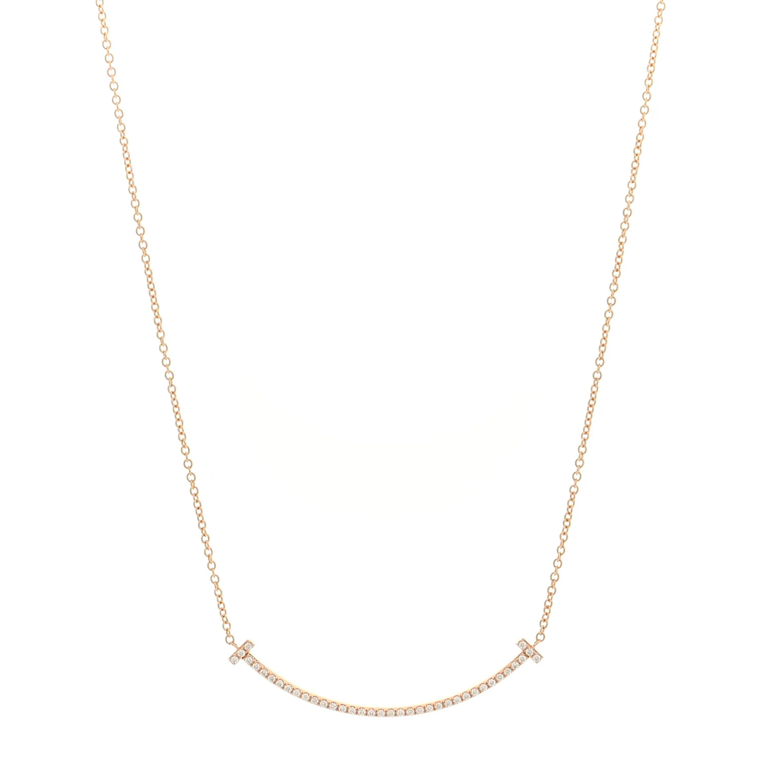 18K Rose Gold Diamond Small T Smile Pendant Necklace