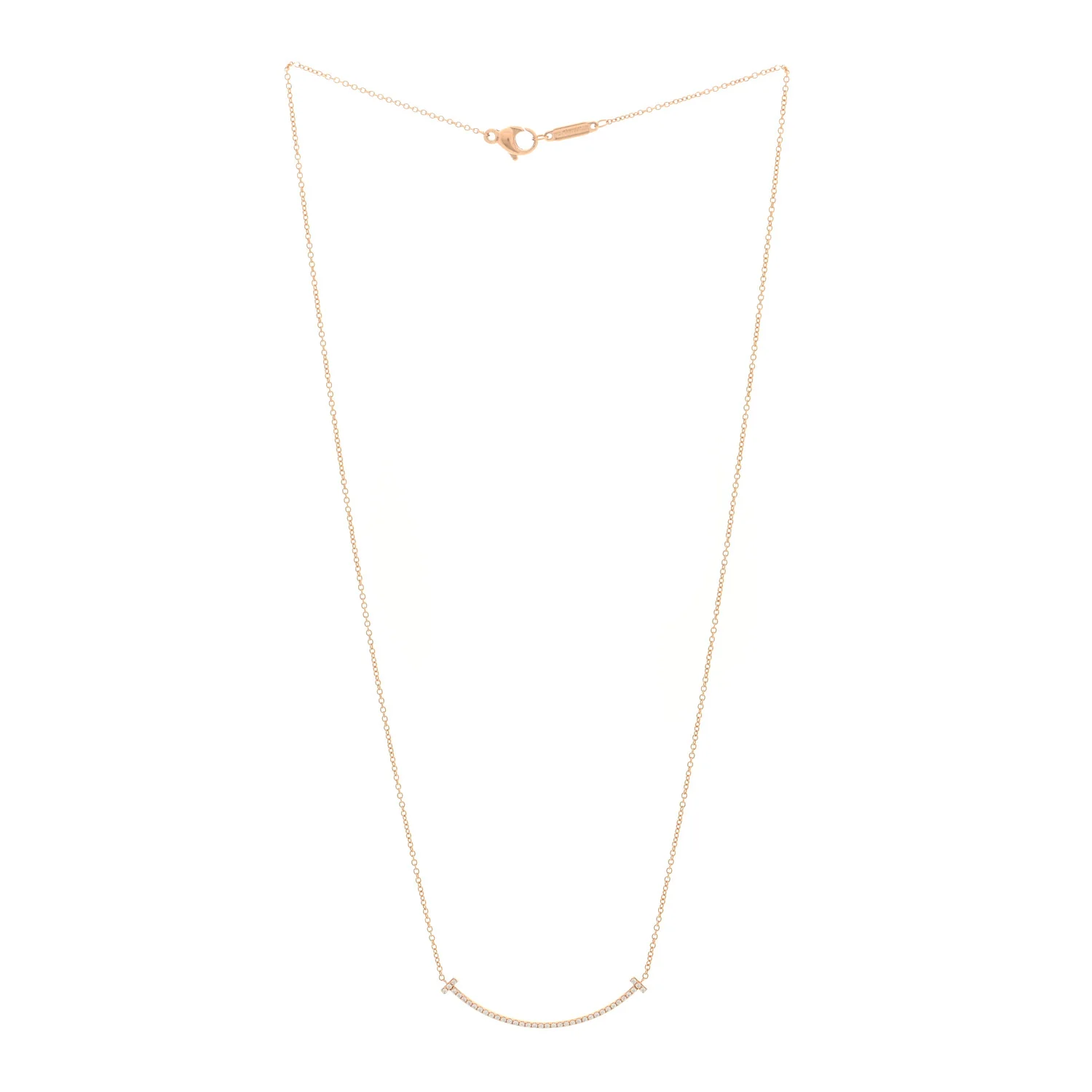 18K Rose Gold Diamond Small T Smile Pendant Necklace - Image 3