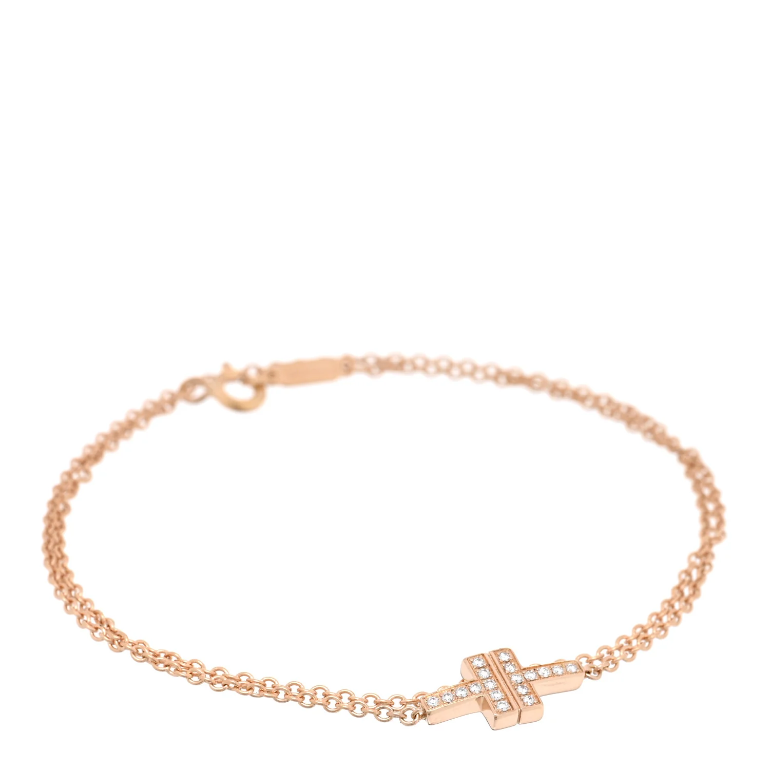 18K Rose Gold Diamond T Double Chain Bracelet