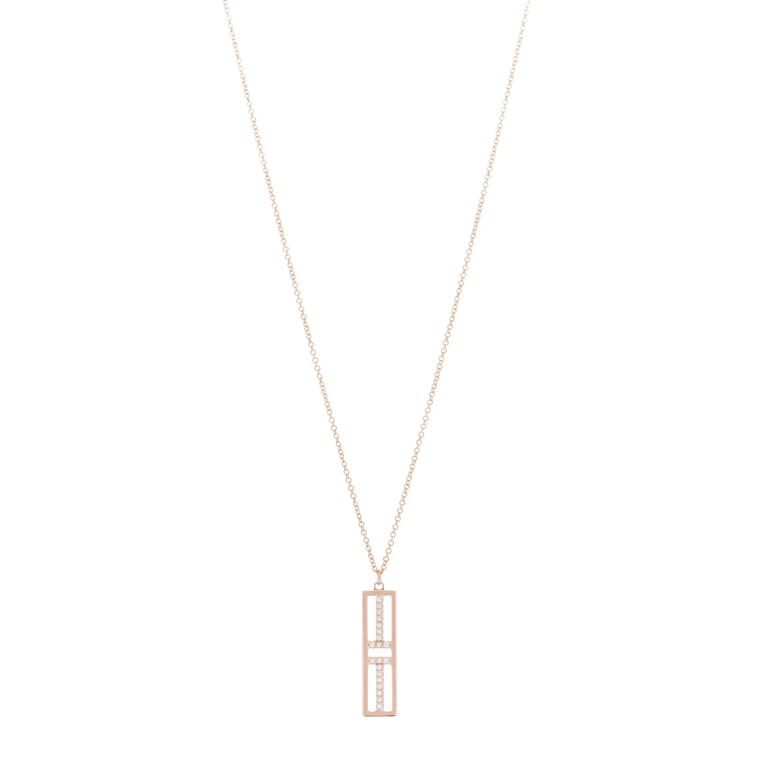 18K Rose Gold Diamond Tiffany T Two Open Vertical Bar Pendant Necklace
