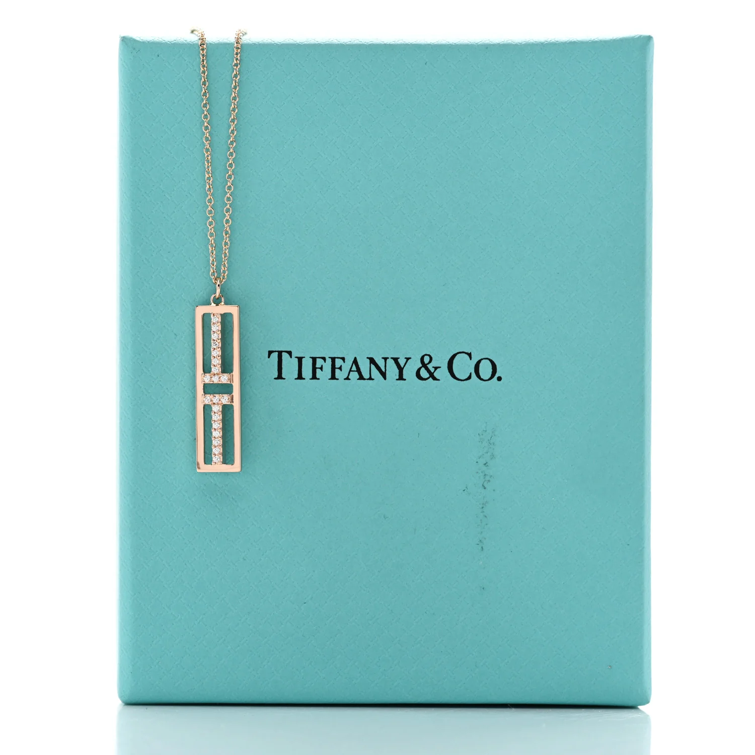 18K Rose Gold Diamond Tiffany T Two Open Vertical Bar Pendant Necklace - Image 7