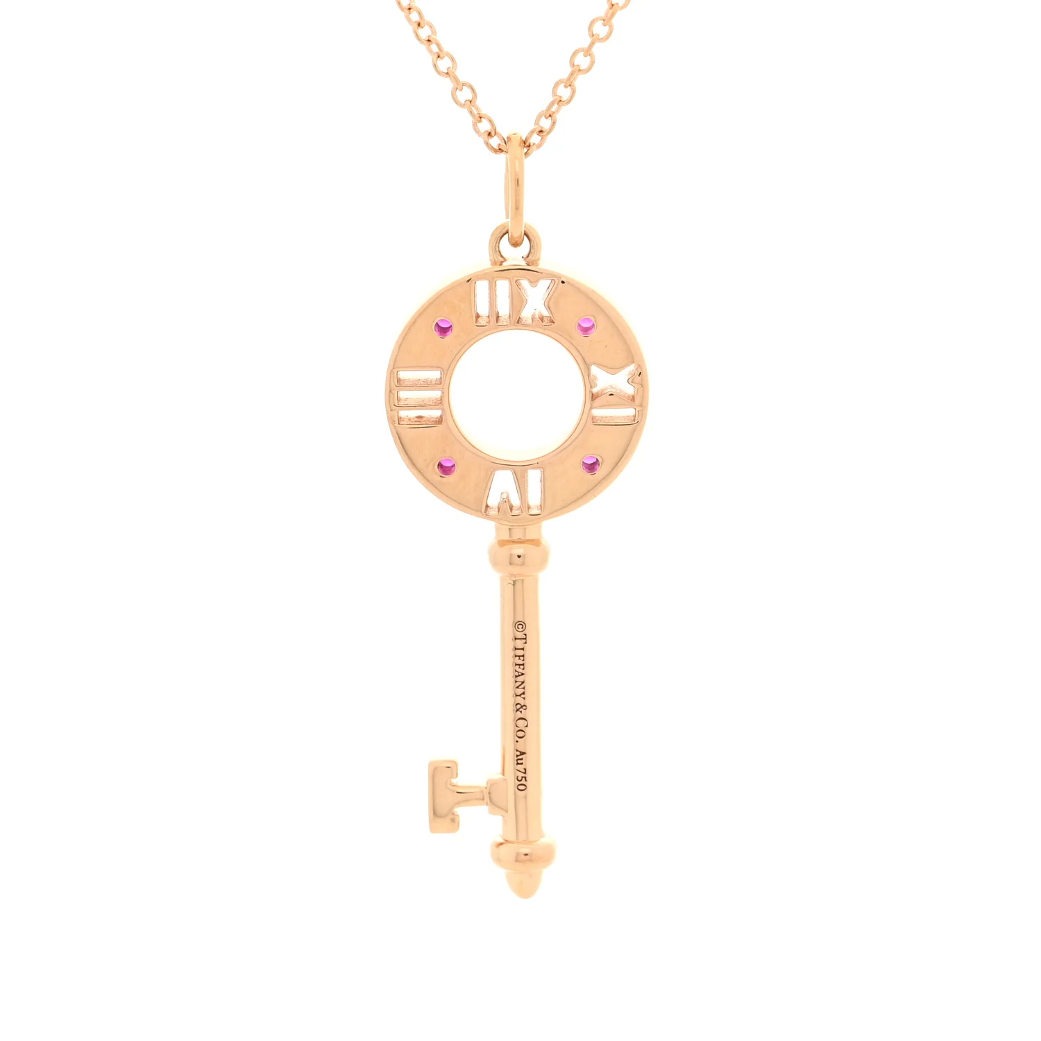 18K Rose Gold Ruby Atlas Pierced Key Pendant Necklace - Image 4