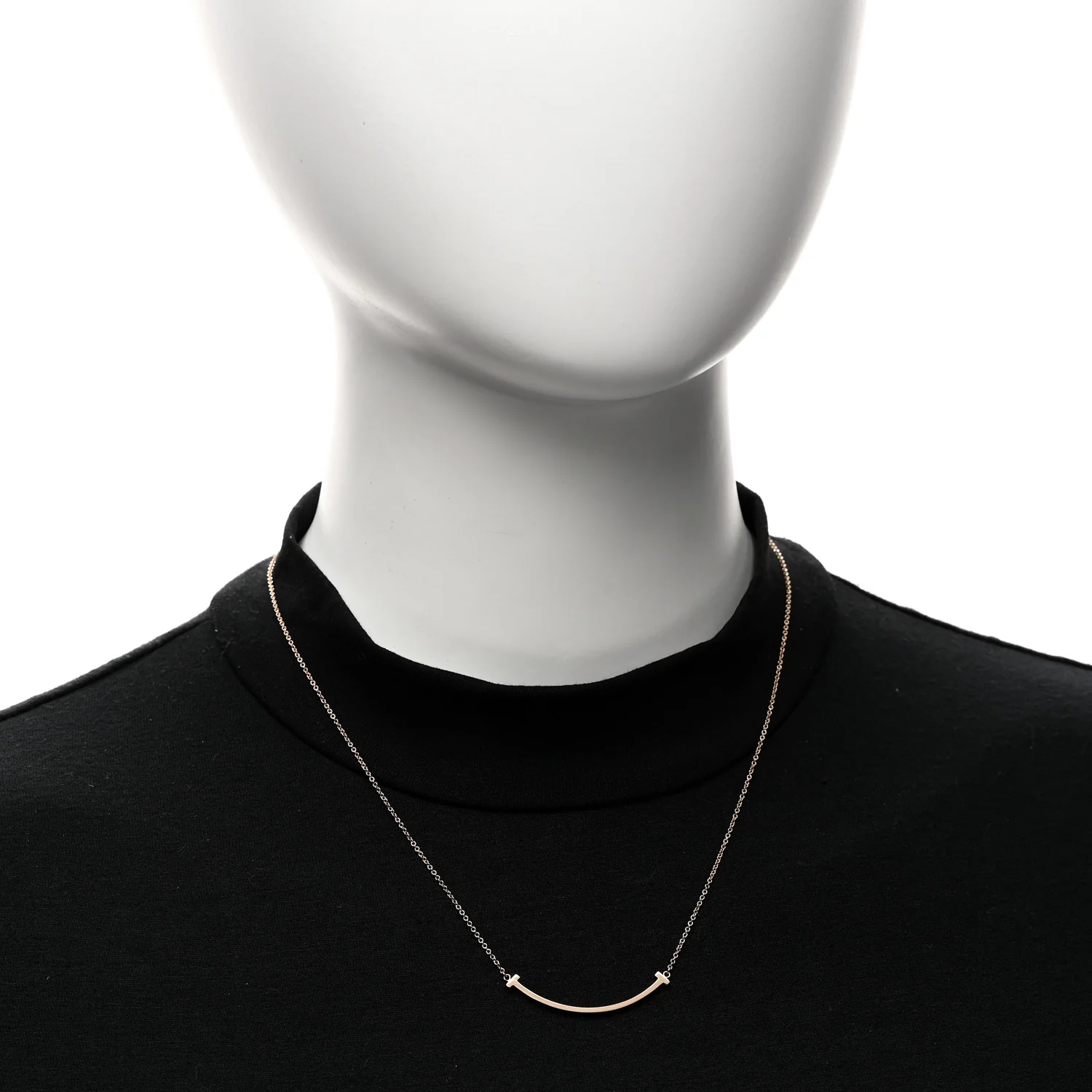 18K Rose Gold Small T Smile Pendant Necklace - Image 2
