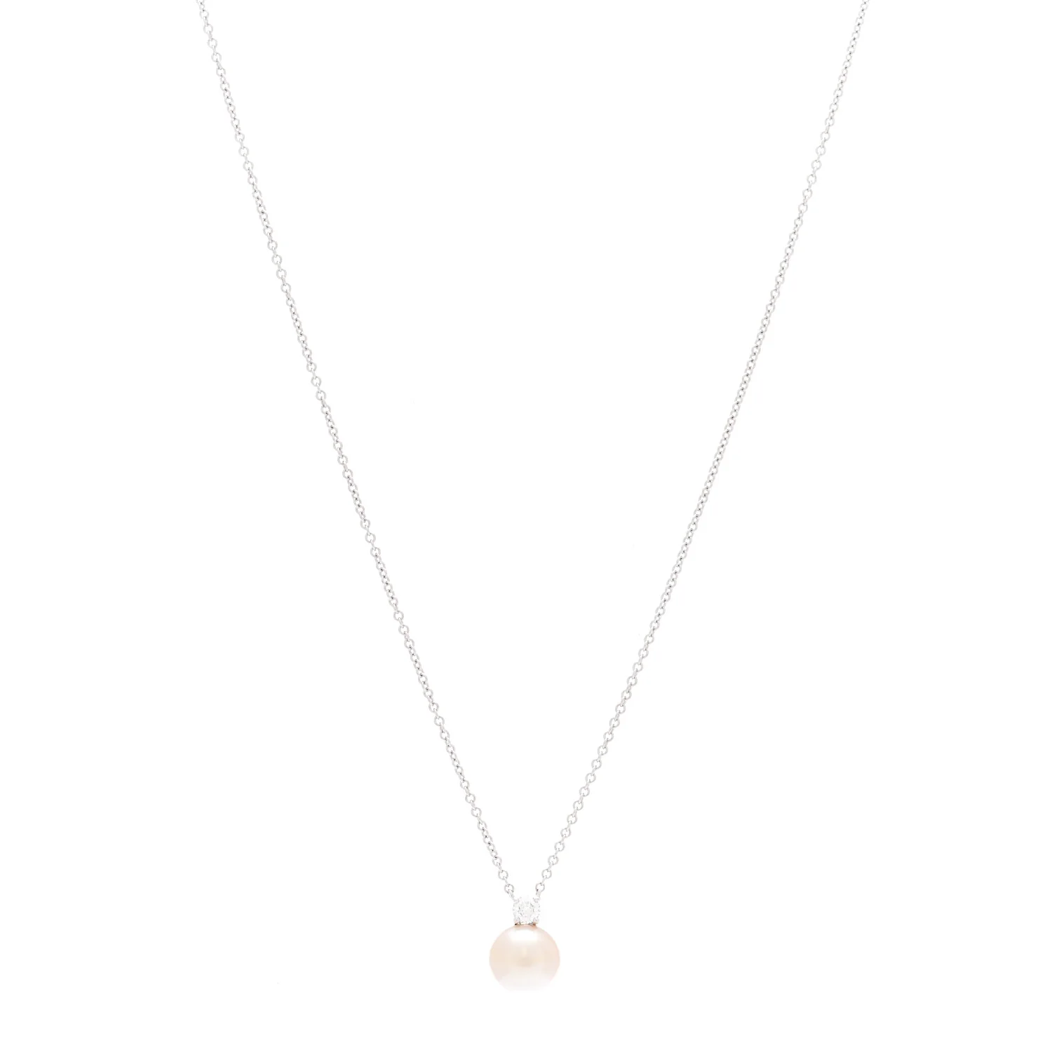 18K White Gold Diamond Akoya Cultured Pearl 7-7.5mm Signature Pendant Necklace