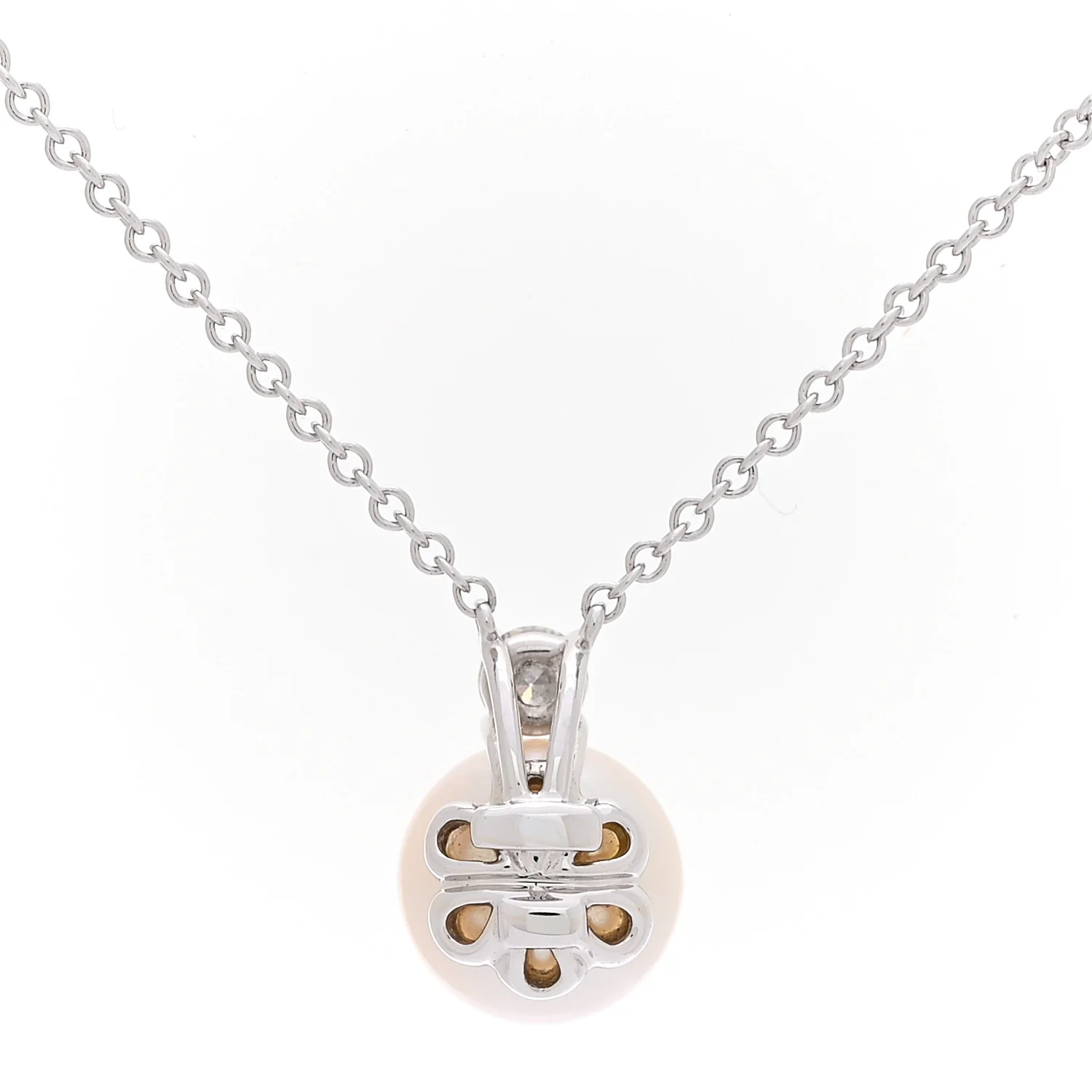 18K White Gold Diamond Akoya Cultured Pearl 7-7.5mm Signature Pendant Necklace - Image 4
