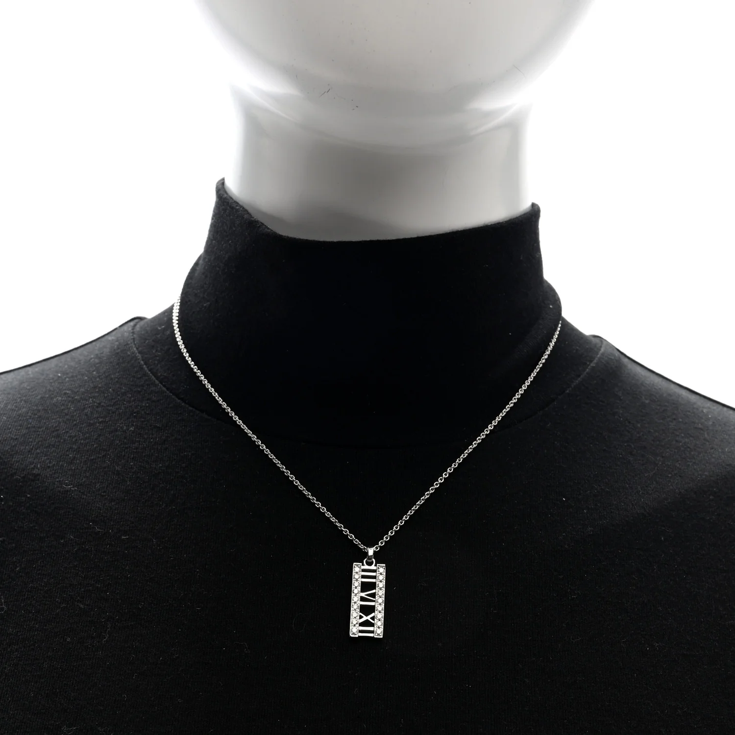 18K White Gold Diamond Atlas Bar Pendant Necklace - Image 2