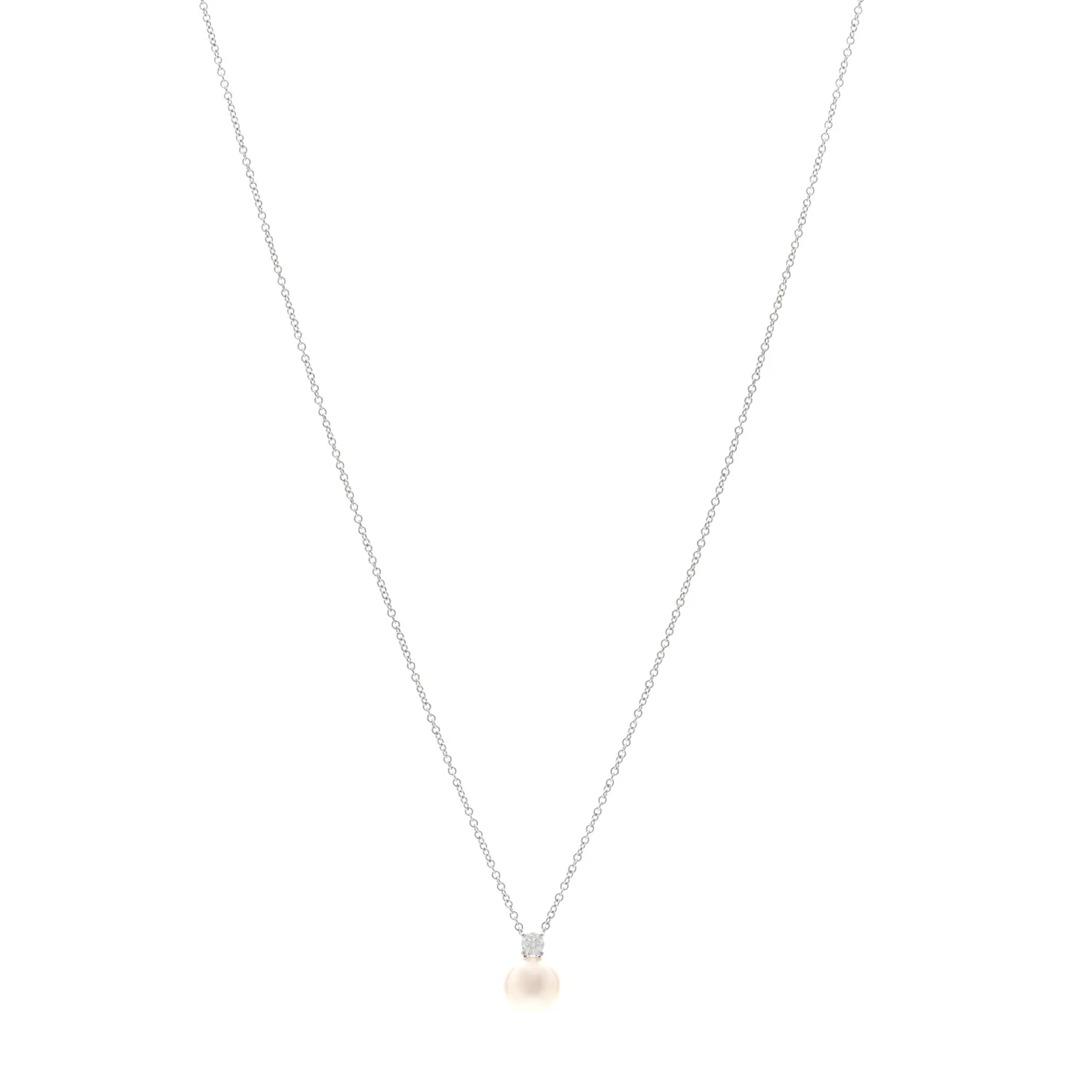 18K White Gold Diamond Cultured Pearl 7-7.5mm Pendant Necklace