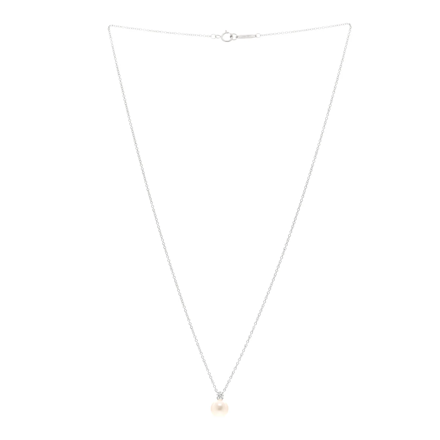 18K White Gold Diamond Cultured Pearl 7-7.5mm Pendant Necklace - Image 3
