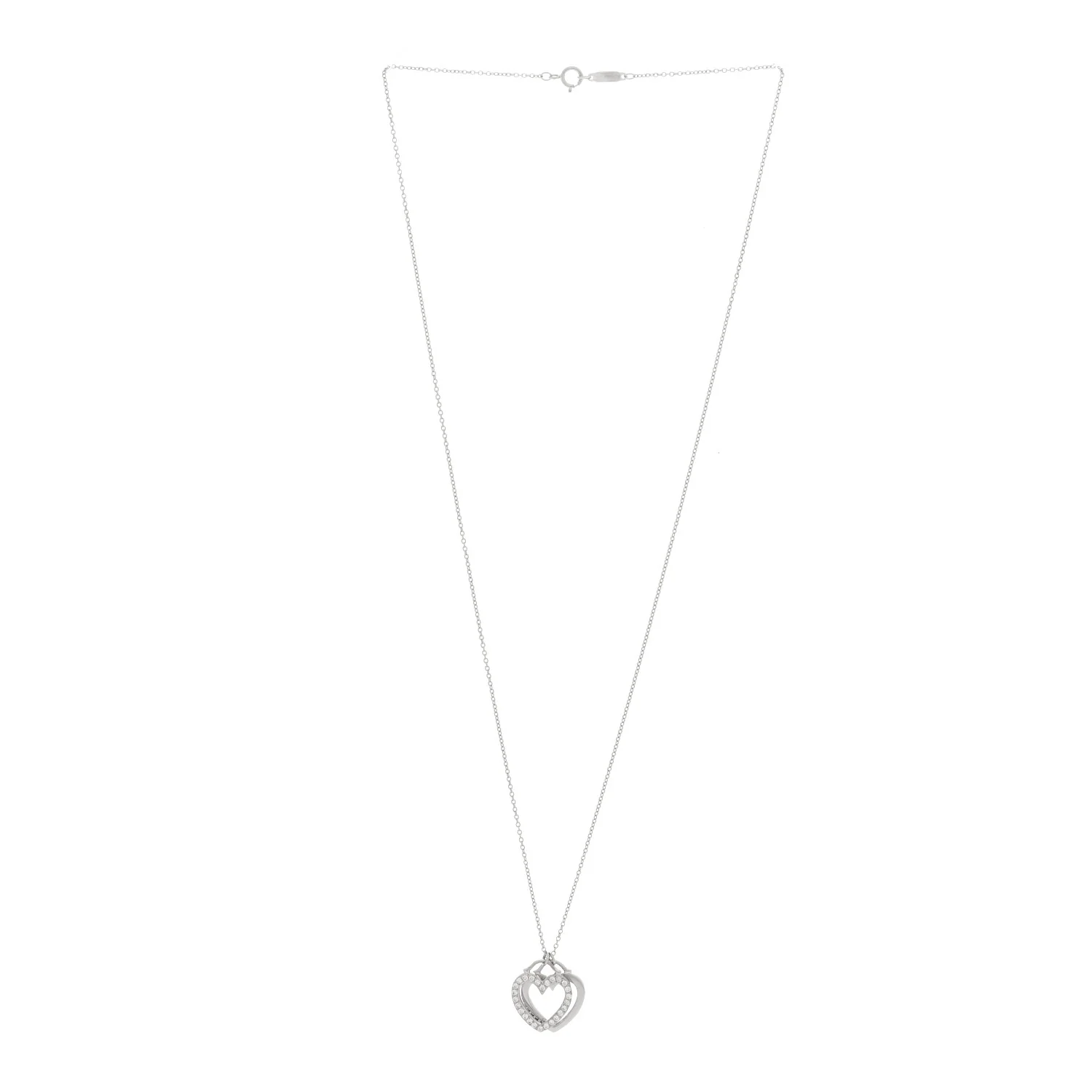 18K White Gold Diamond Double Heart Pendant Necklace - Image 3