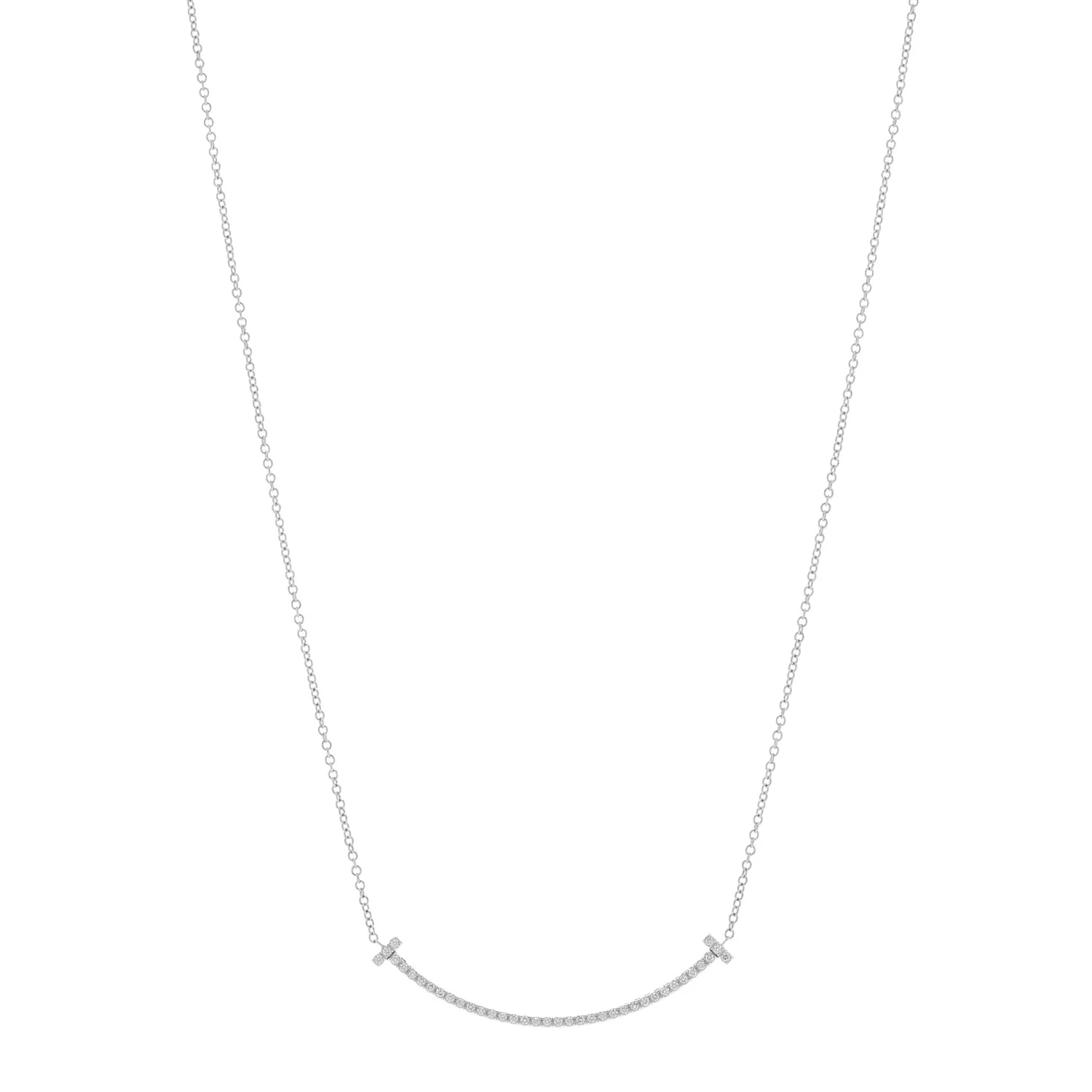 18K White Gold Diamond Small T Smile Pendant Necklace
