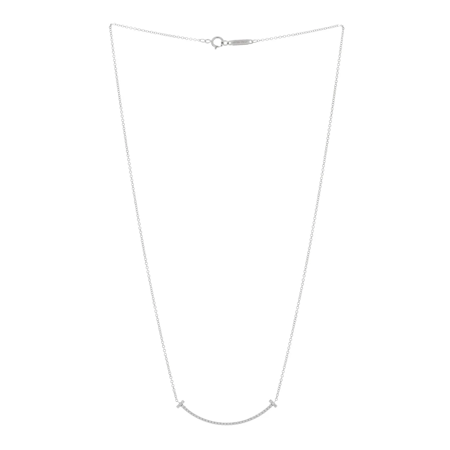 18K White Gold Diamond Small T Smile Pendant Necklace - Image 3