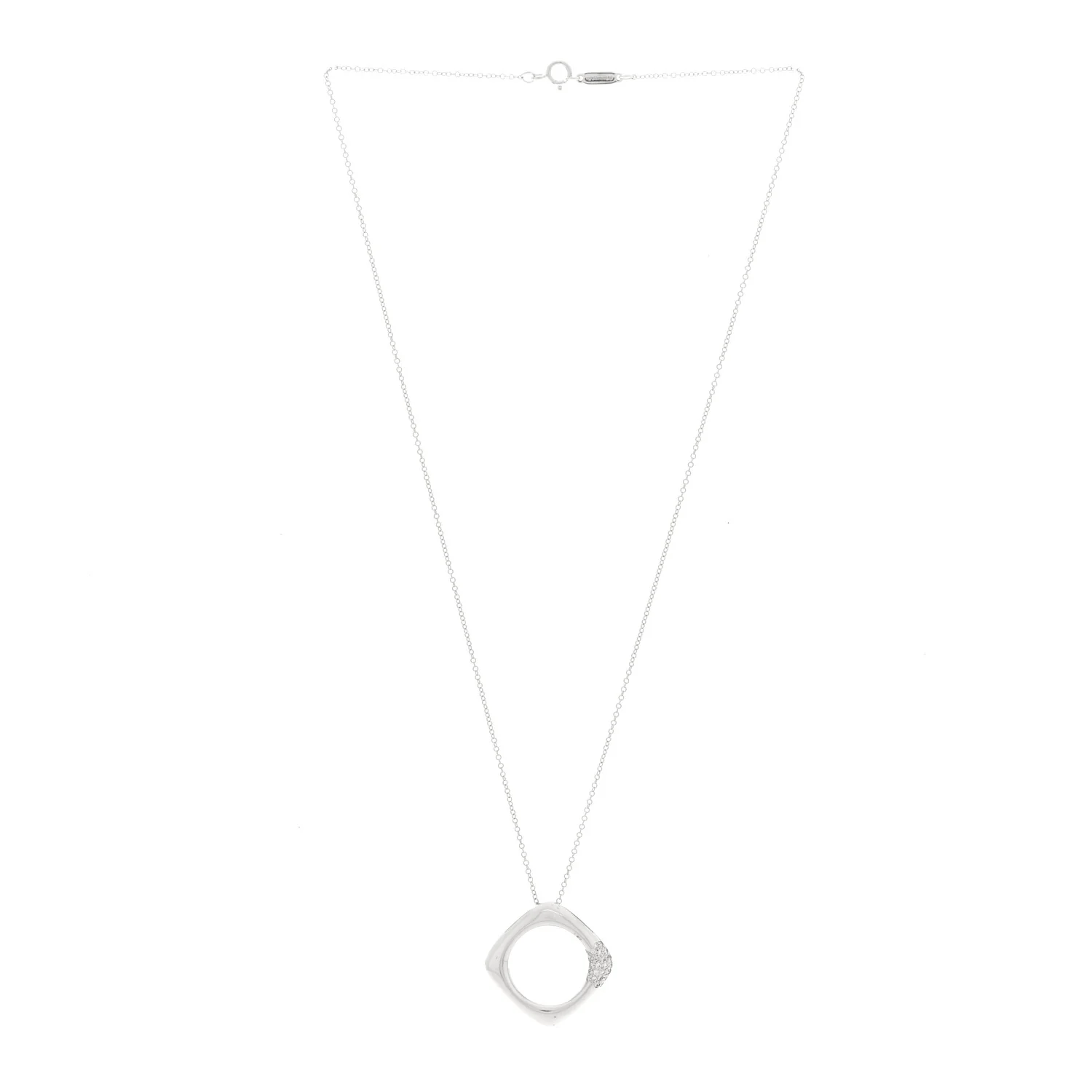 18K White Gold Diamond Square Pendant Necklace - Image 3