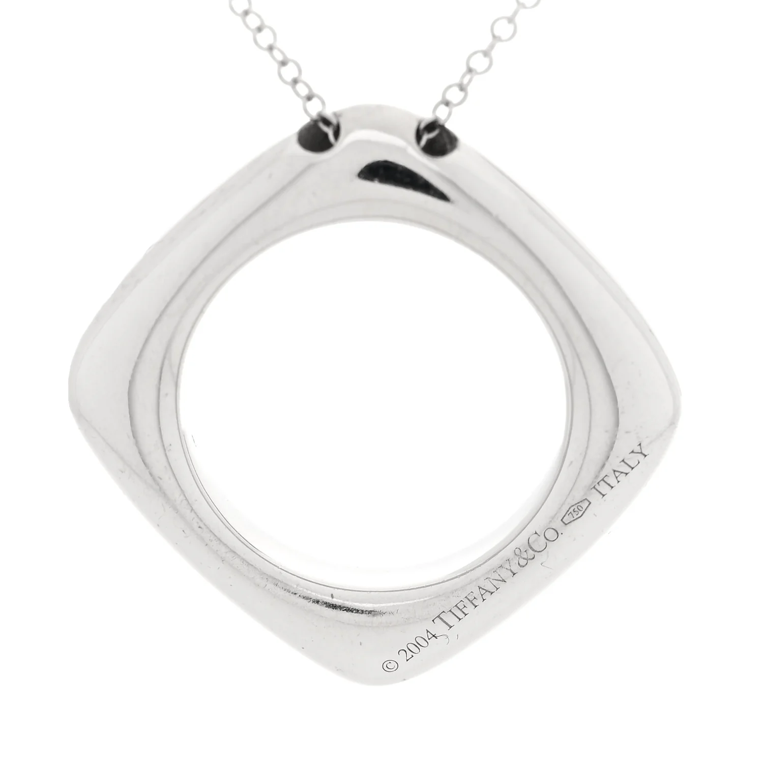 18K White Gold Diamond Square Pendant Necklace - Image 5