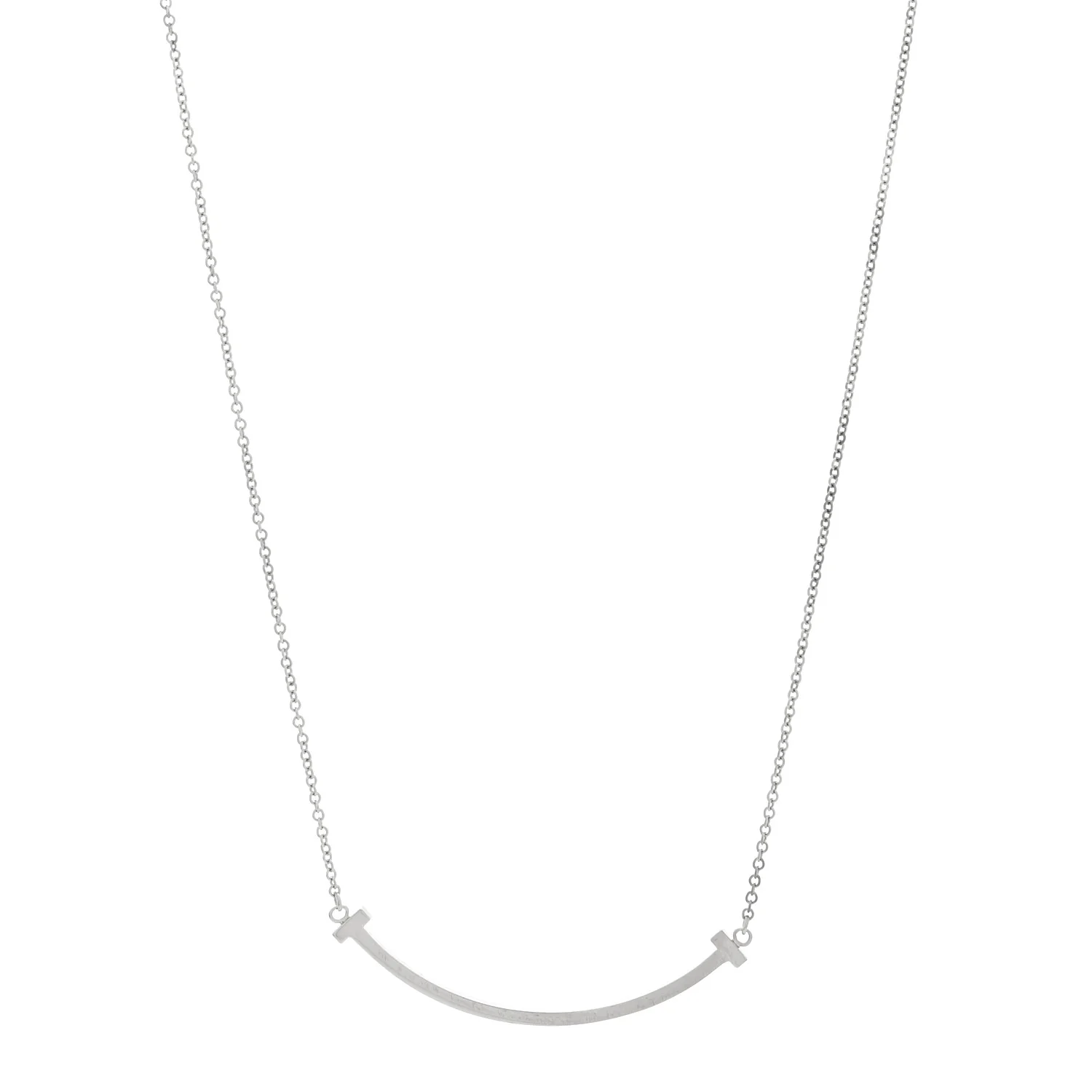 18K White Gold Small T Smile Pendant Necklace