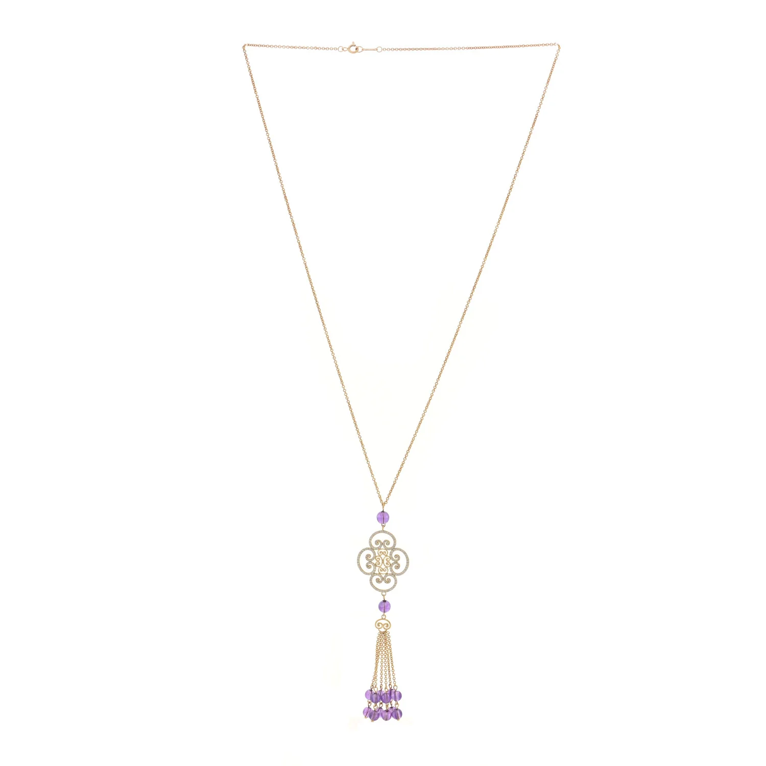18K Yellow Gold Diamond Amethyst Paloma Picasso Goldoni Tassel Pendant Necklace - Image 3