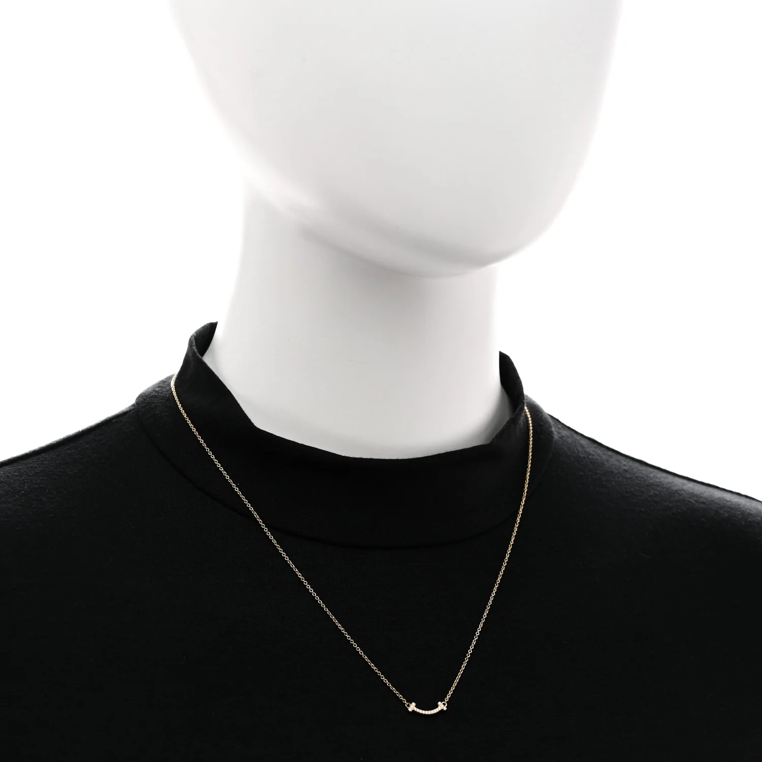 18K Yellow Gold Diamond Mini T Smile Pendant Necklace - Image 2