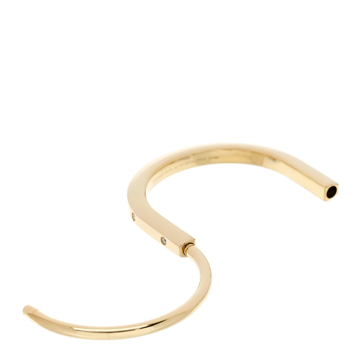 18K Yellow Gold Diamond Tiffany Lock Bangle Bracelet - Image 4