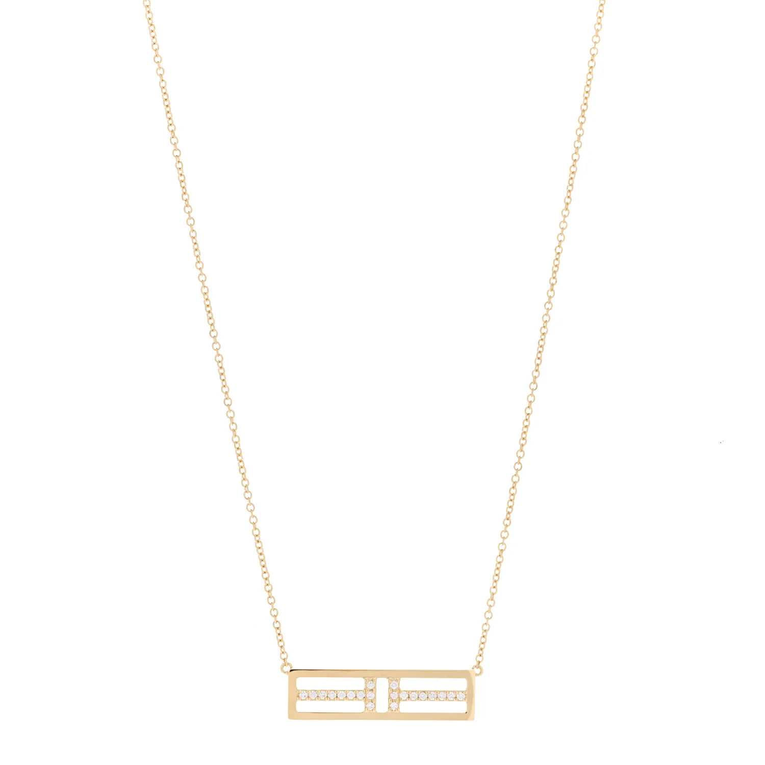 18K Yellow Gold Diamond Tiffany T Two Open Horizontal Bar Pendant