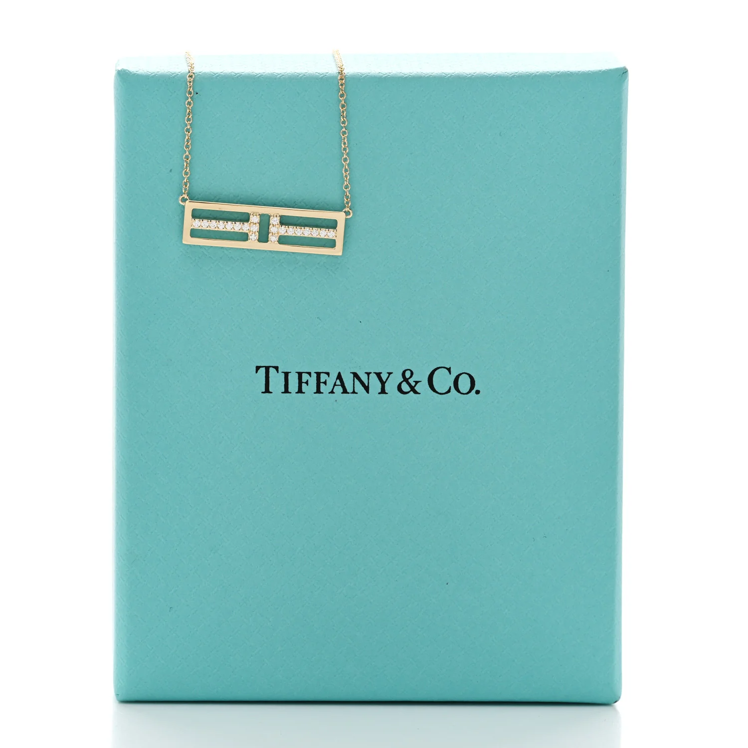 18K Yellow Gold Diamond Tiffany T Two Open Horizontal Bar Pendant - Image 5