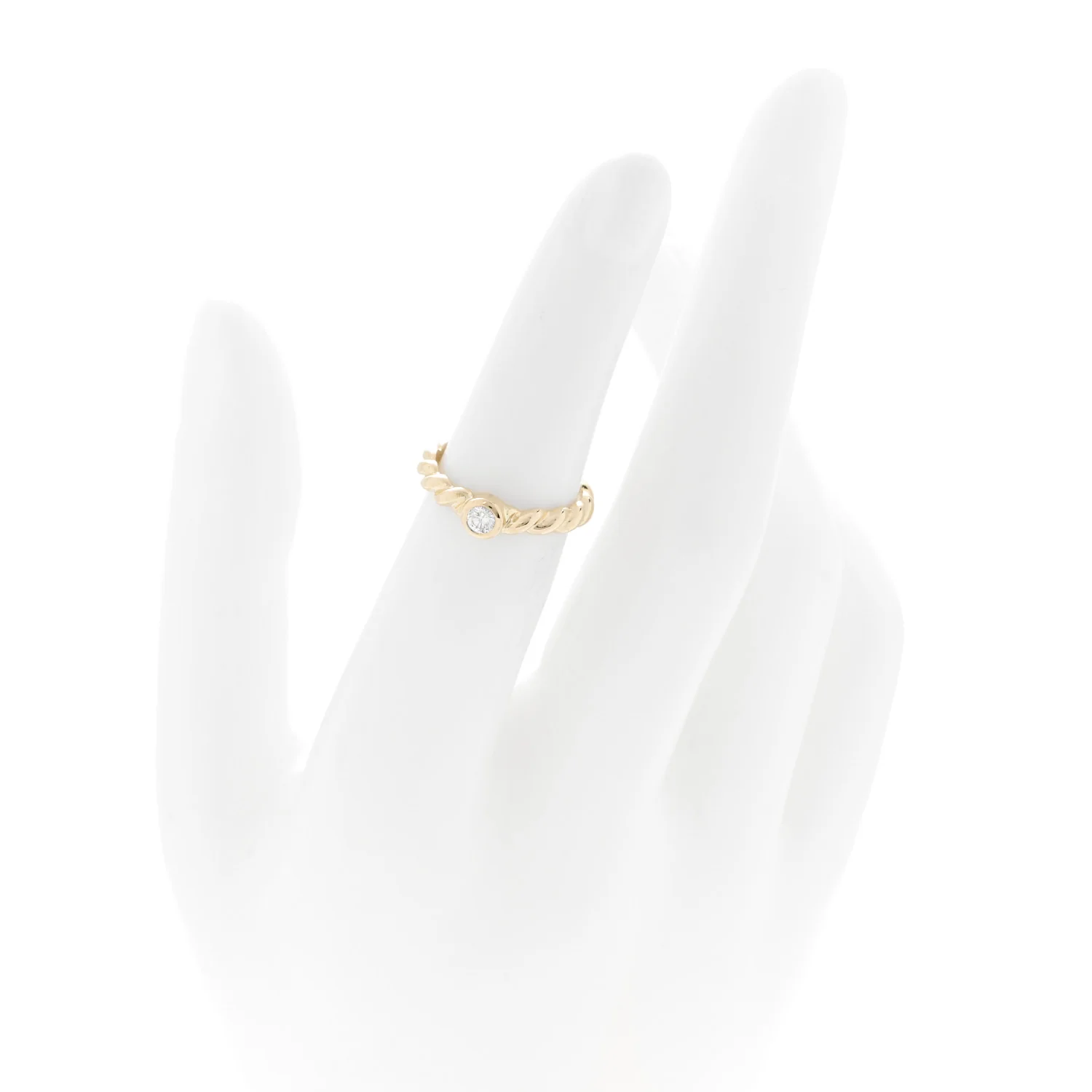18K Yellow Gold Diamond Twisted Rope Ring 48 4.5 - Image 2