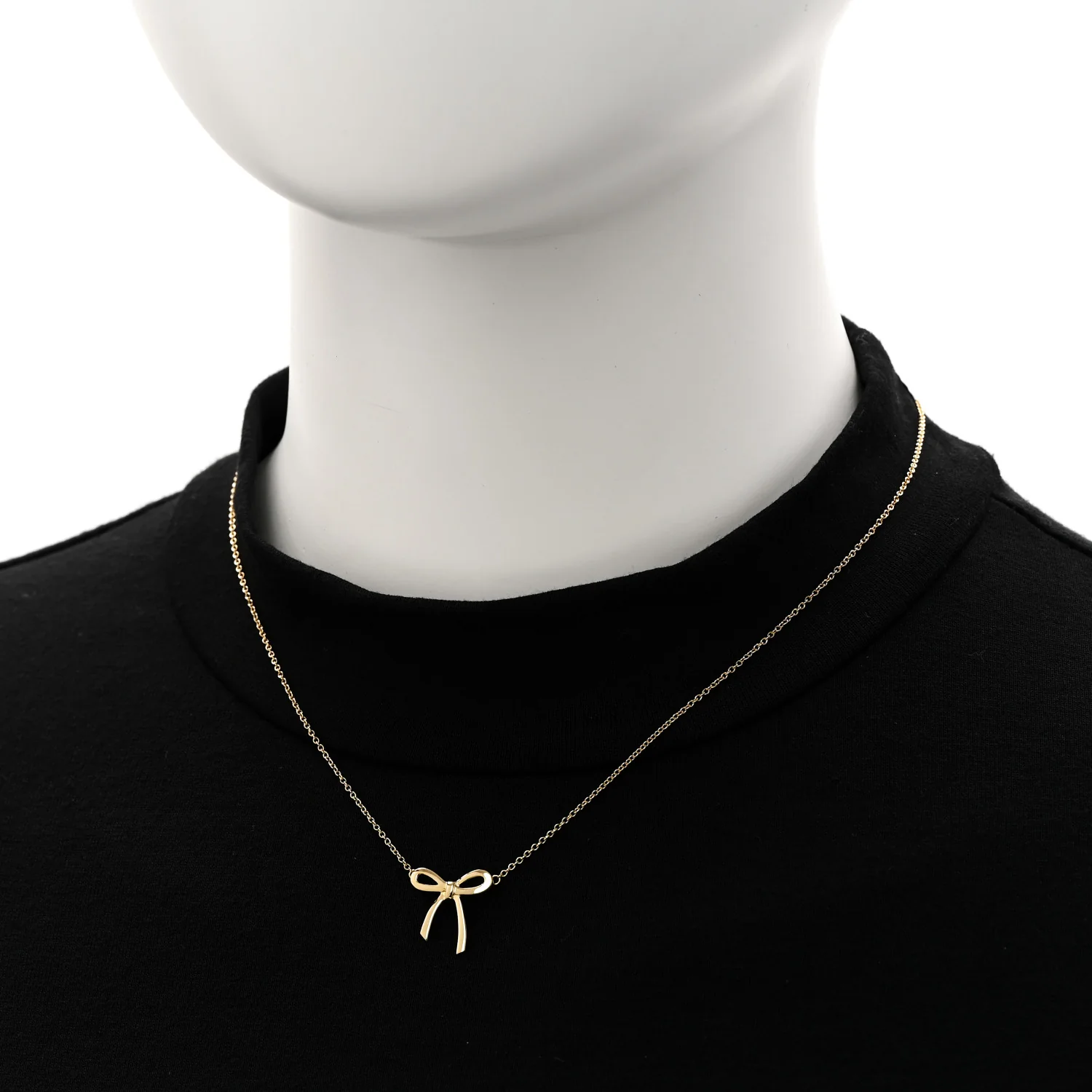 18K Yellow Gold Mini Bow Pendant Necklace - Image 2