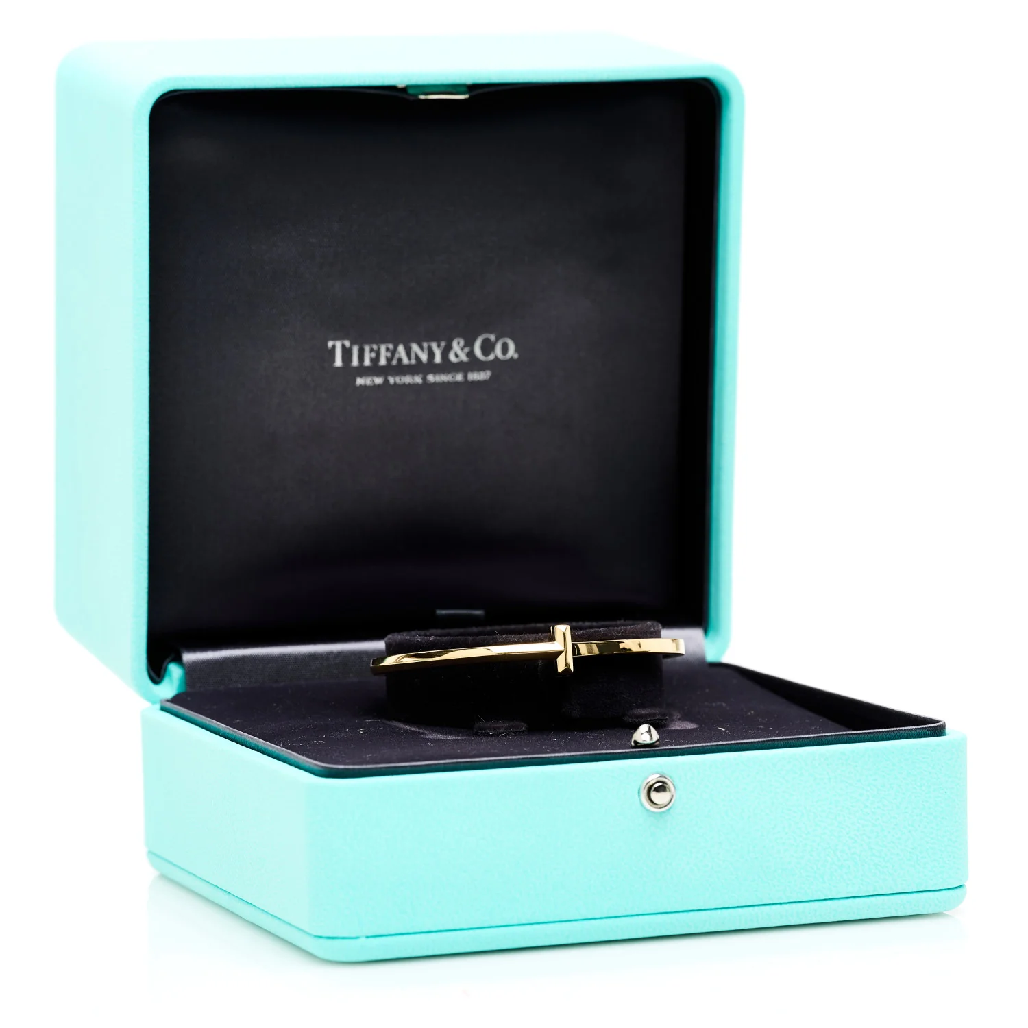 18K Yellow Gold Narrow T T1 Hinged Bangle Bracelet - Image 4