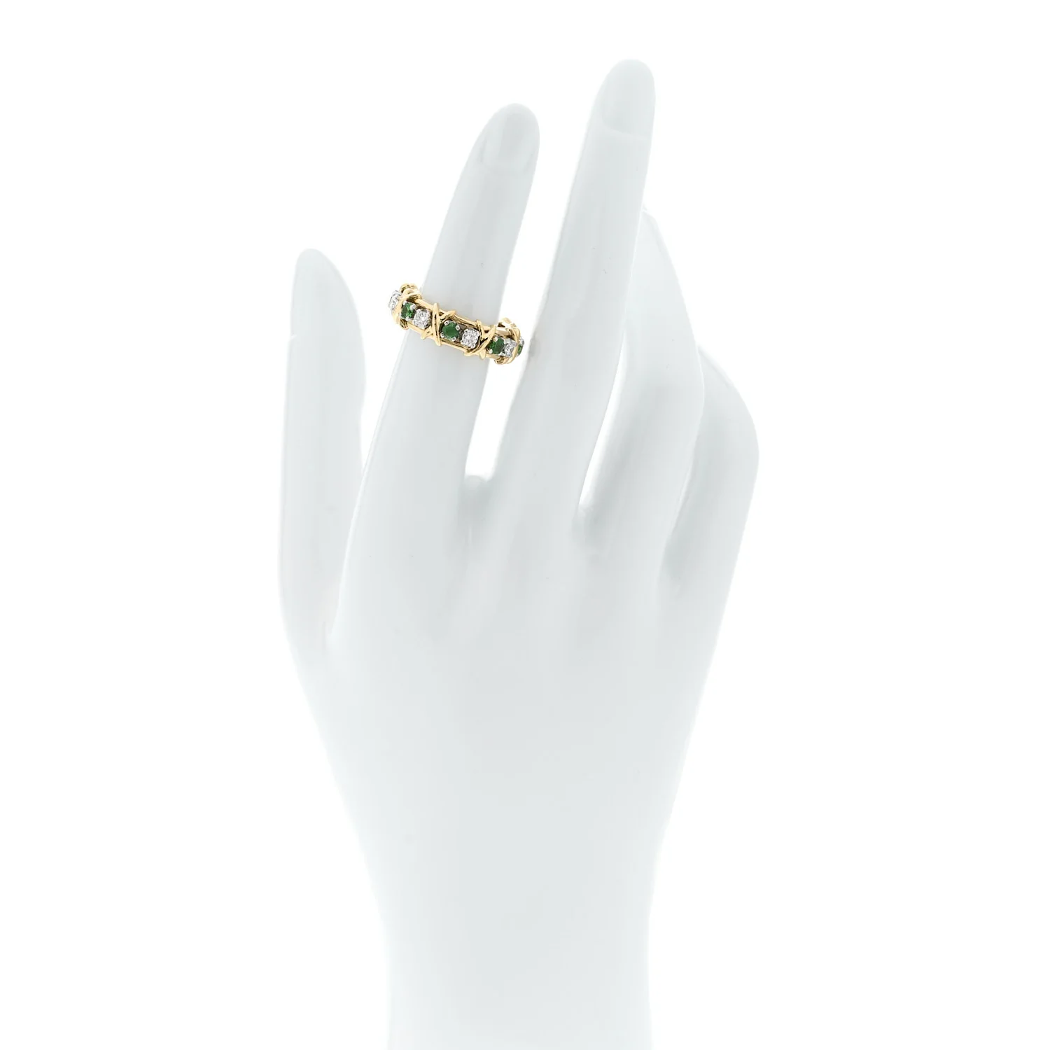 18K Yellow Gold Platinum Diamond Tsavorite Schlumberger Sixteen Stone Ring 49 5 - Image 2