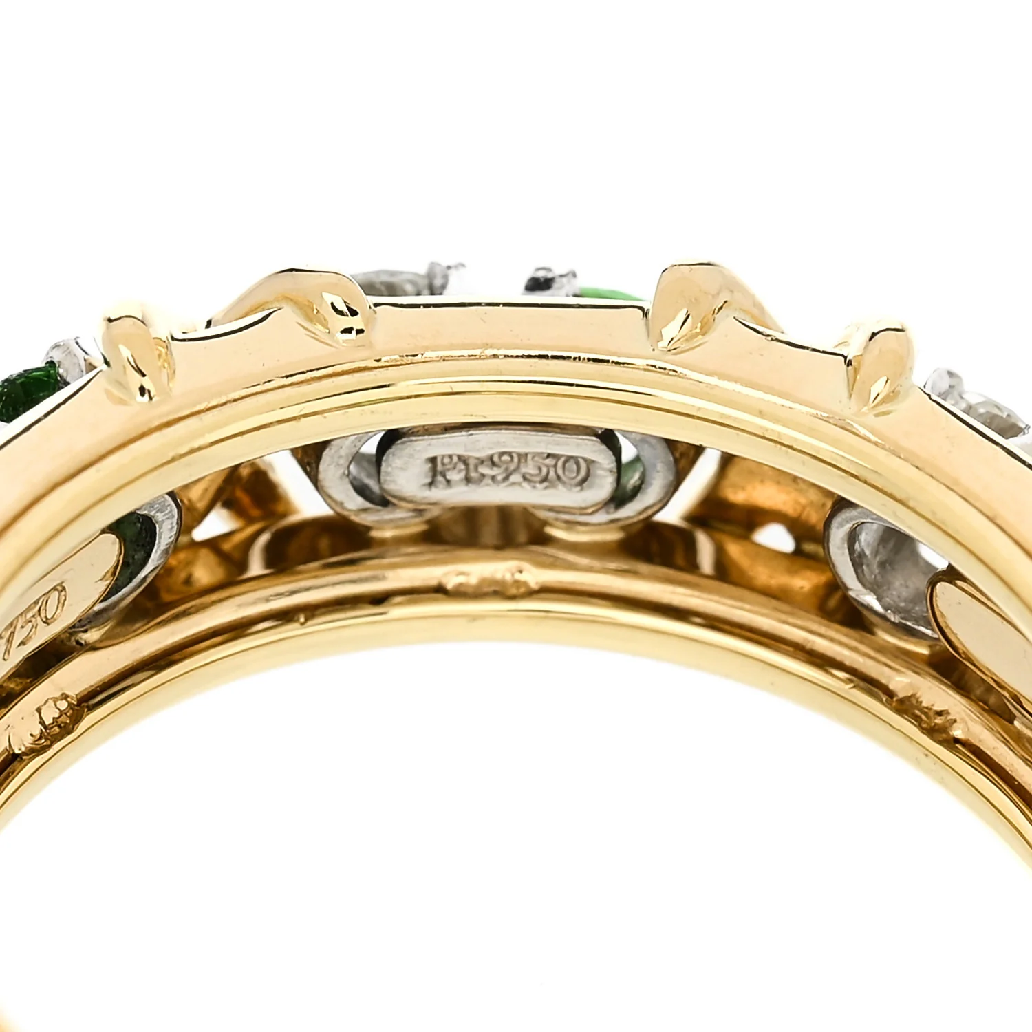 18K Yellow Gold Platinum Diamond Tsavorite Schlumberger Sixteen Stone Ring 49 5 - Image 6