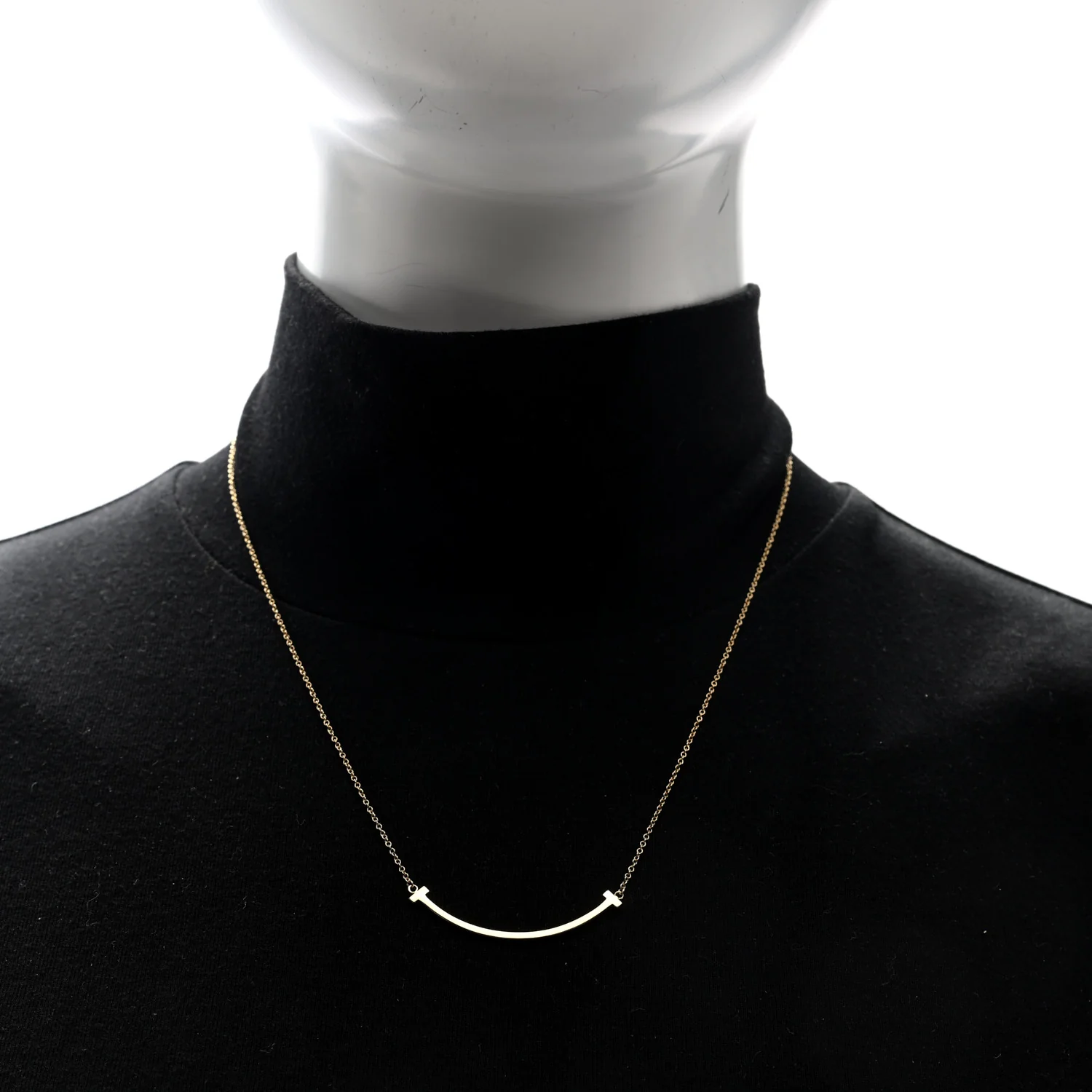 18K Yellow Gold Small T Smile Pendant Necklace - Image 2