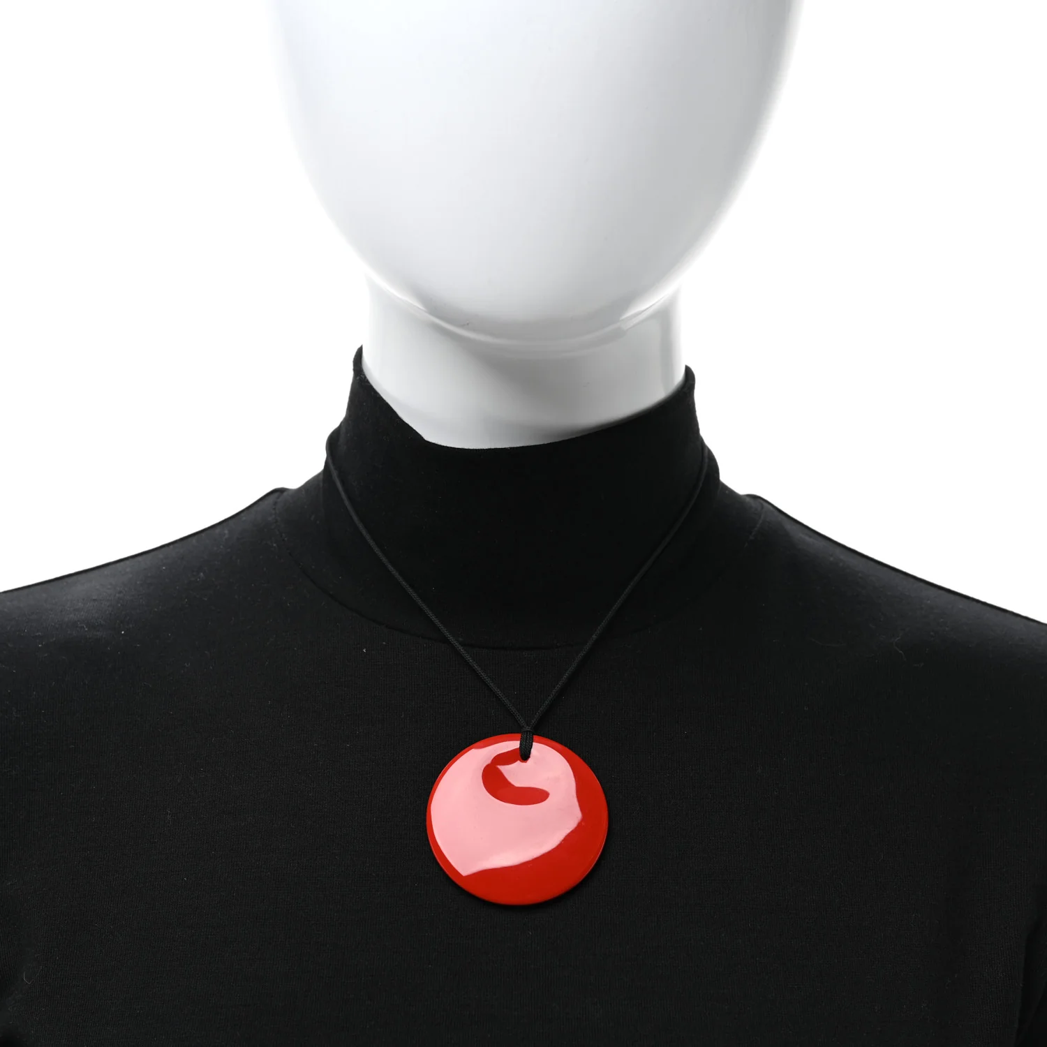 Lacquer Hardwood Elsa Peretti Round Pendant Cord Necklace Red - Image 3