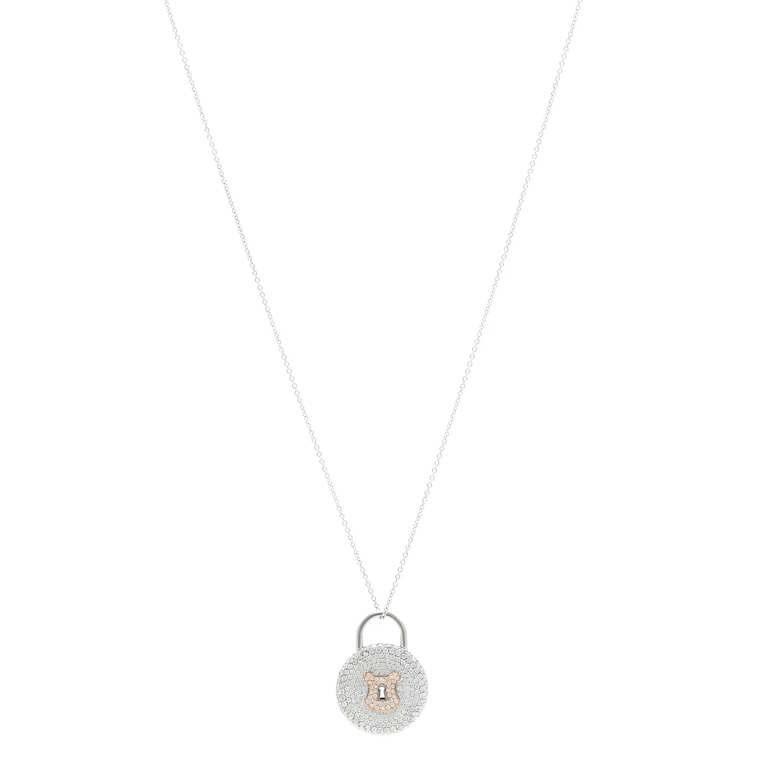 Platinum 18K Rose Gold Diamond Vintage Lock Pendant Necklace
