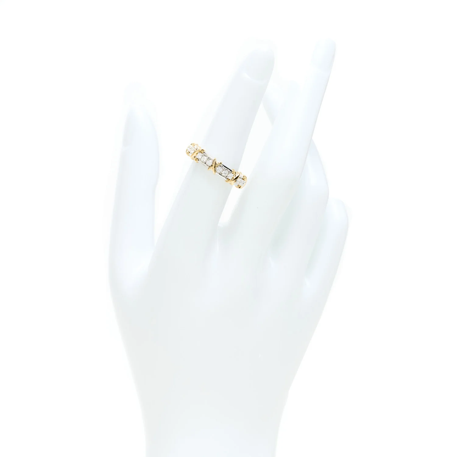 Platinum 18K Yellow Gold Diamond Narrow Schlumberger Sixteen Stone Ring 52 6 - Image 2