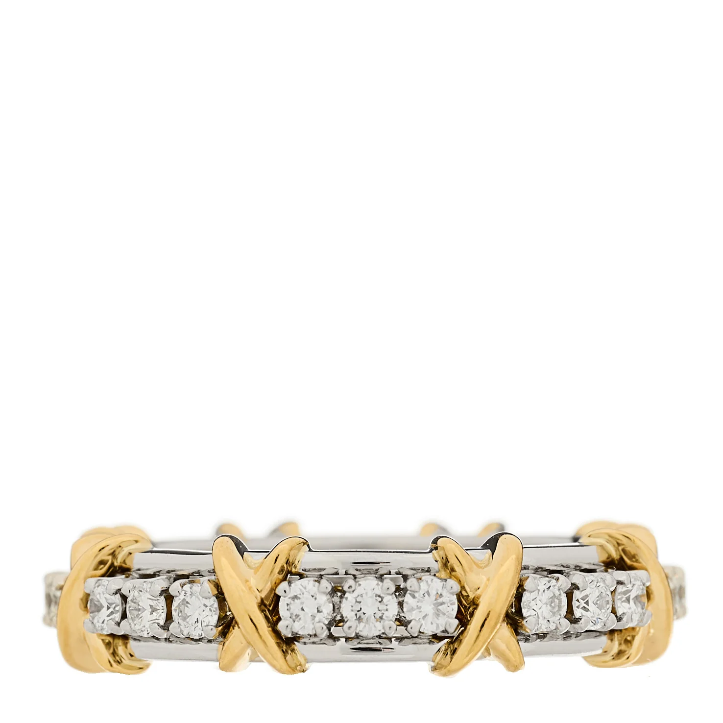 Platinum 18K Yellow Gold Diamond Narrow Schlumberger Sixteen Stone Ring 52 6 - Image 3