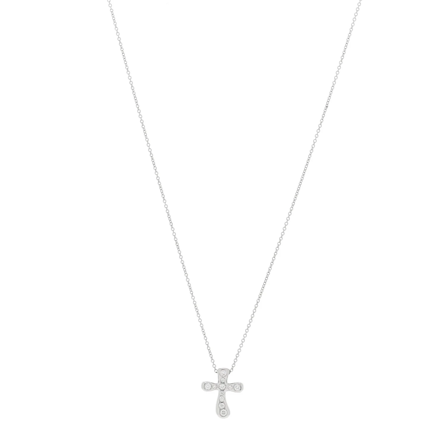Platinum Diamond 16mm Elsa Peretti Cross Pendant Necklace