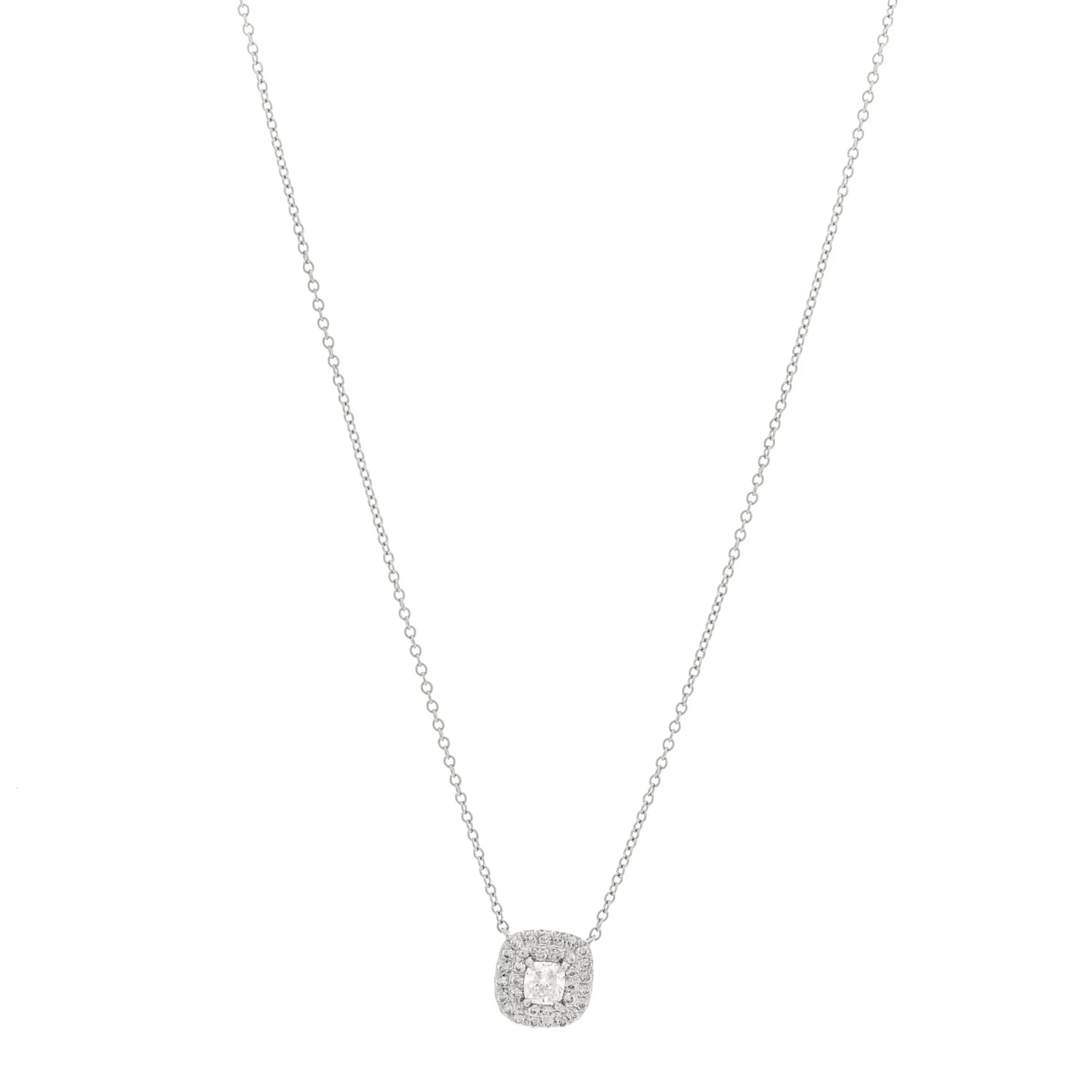Platinum Diamond .21ct Soleste Cushion Cut Halo Pendant Necklace