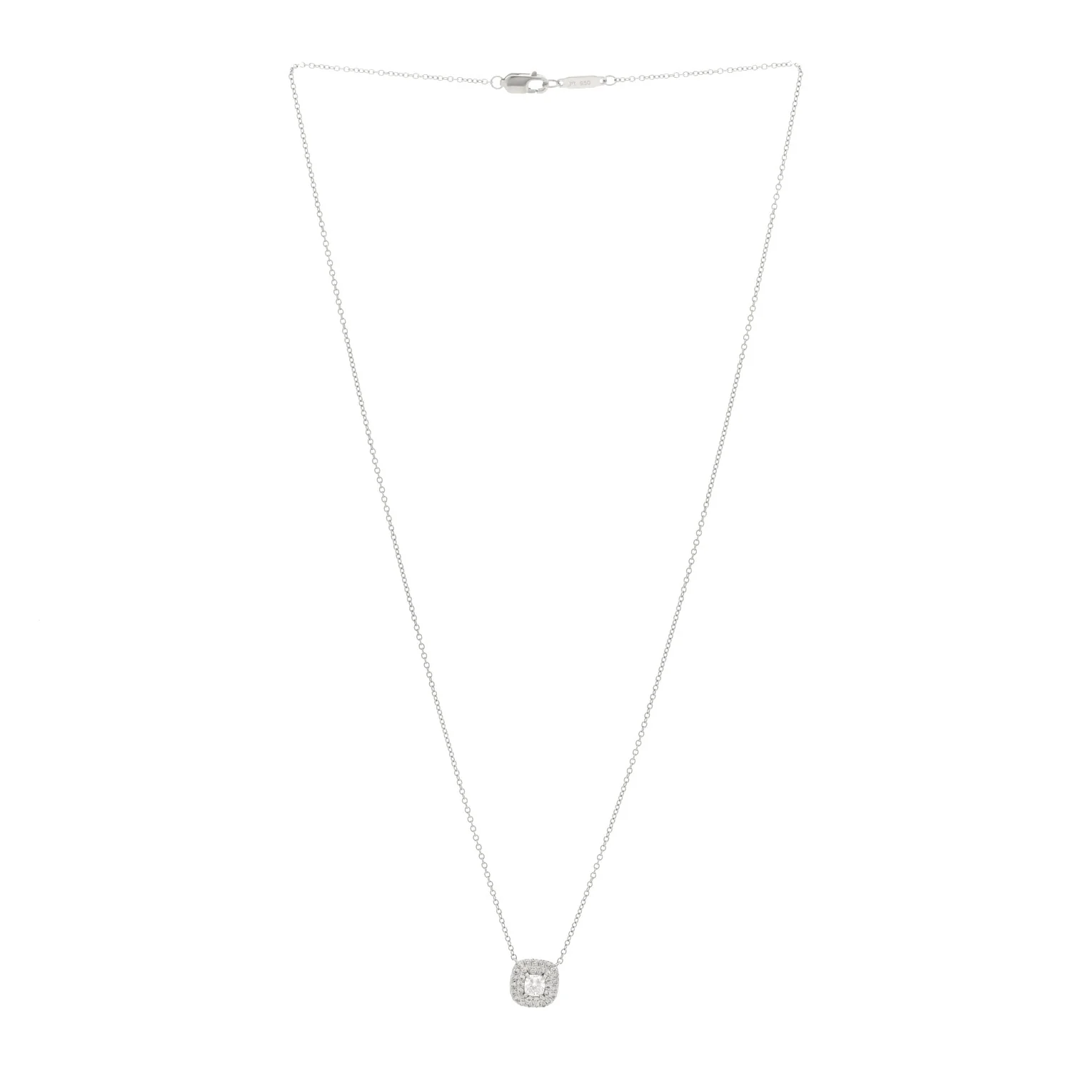 Platinum Diamond .21ct Soleste Cushion Cut Halo Pendant Necklace - Image 3