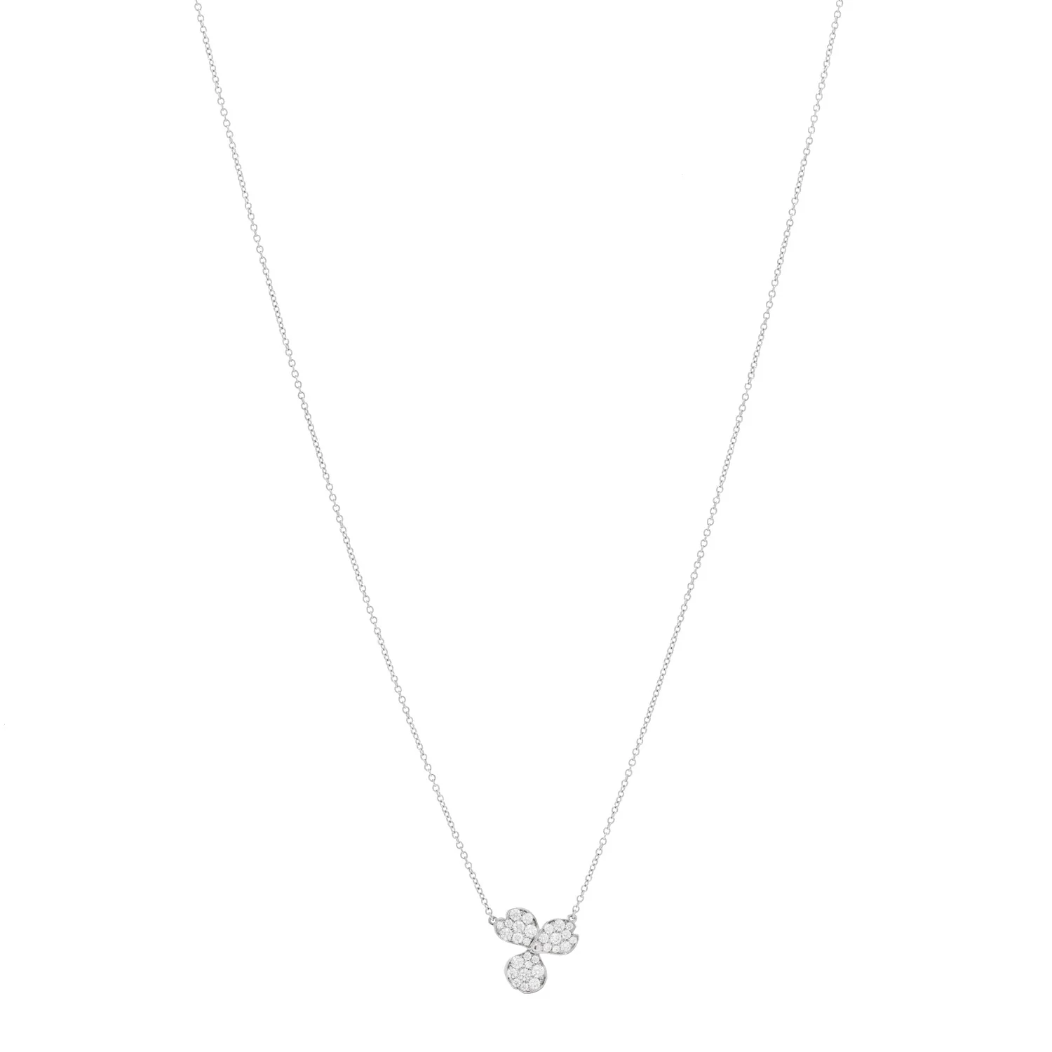 Platinum Diamond Paper Flowers Pave Pendant Necklace