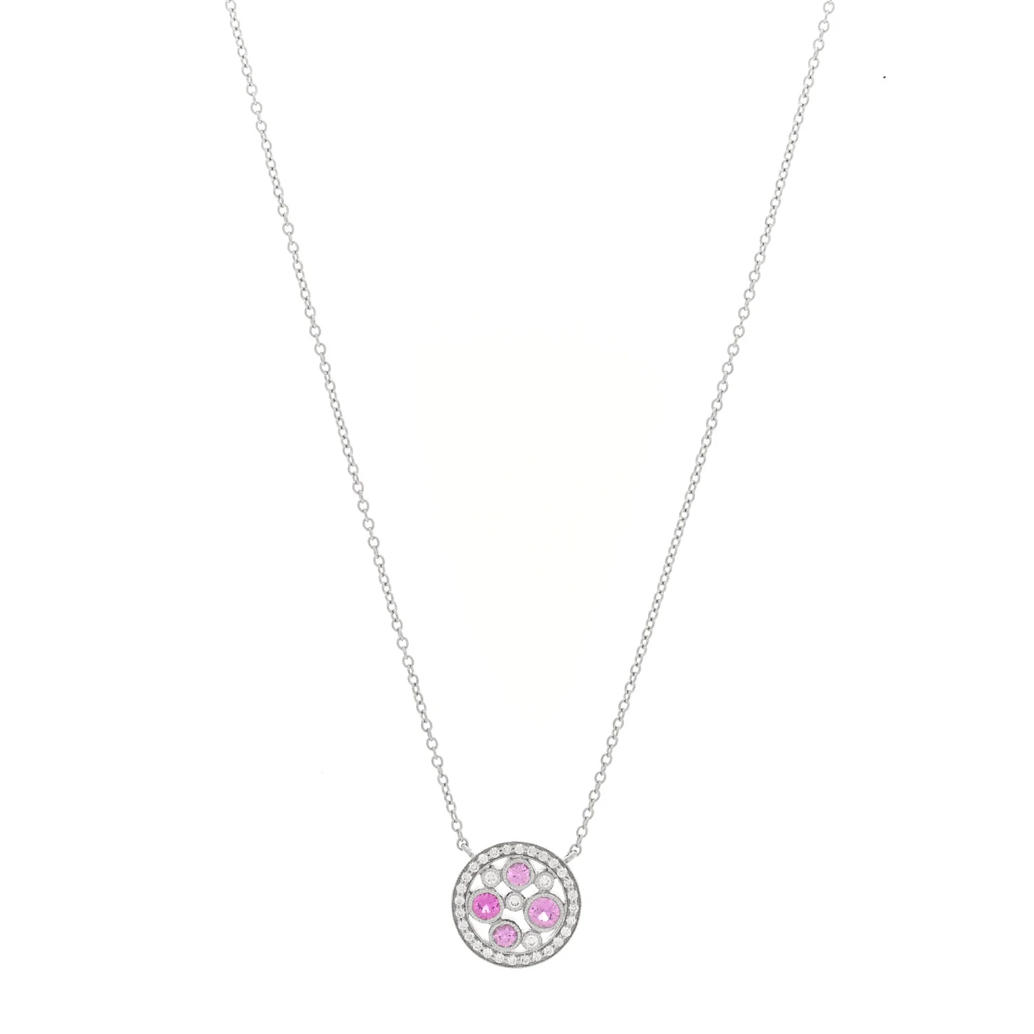 Platinum Diamond Pink Sapphire Cobblestone Pendant Necklace