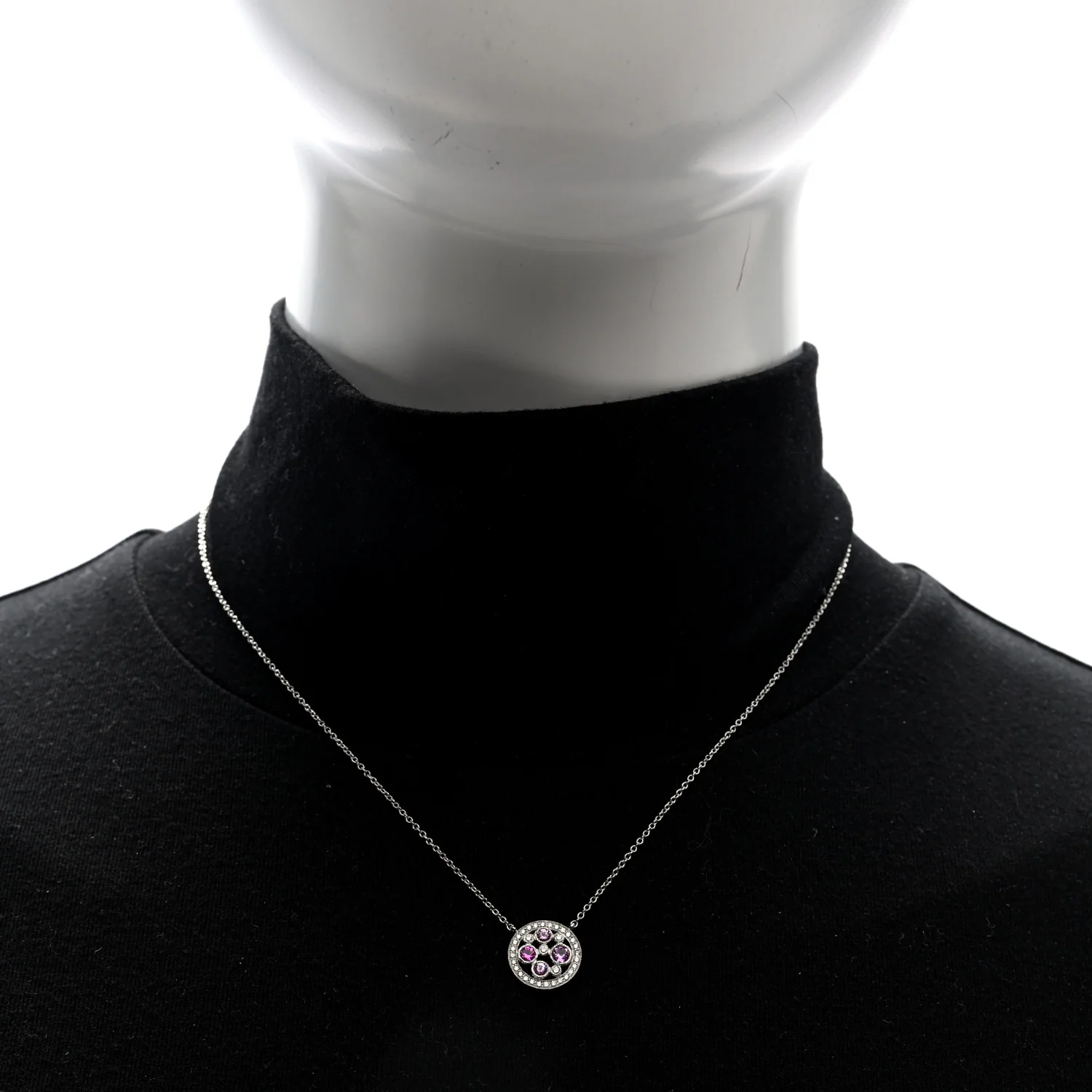 Platinum Diamond Pink Sapphire Cobblestone Pendant Necklace - Image 2