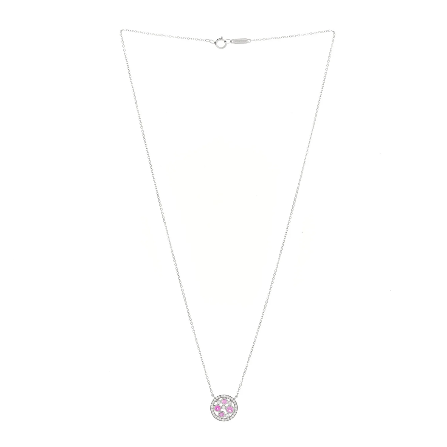 Platinum Diamond Pink Sapphire Cobblestone Pendant Necklace - Image 3