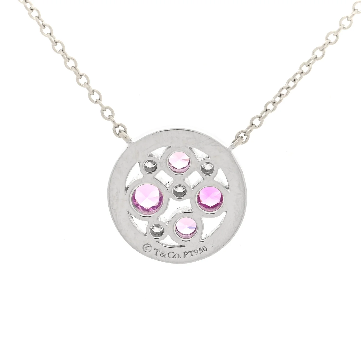 Platinum Diamond Pink Sapphire Cobblestone Pendant Necklace - Image 4
