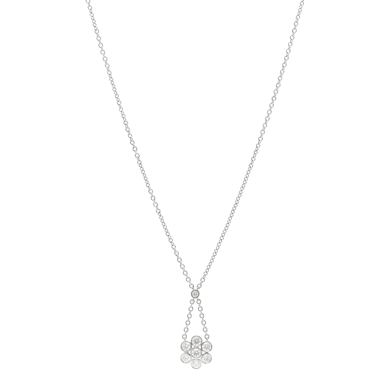 Platinum Diamond Swing Flower Drop Pendant Necklace