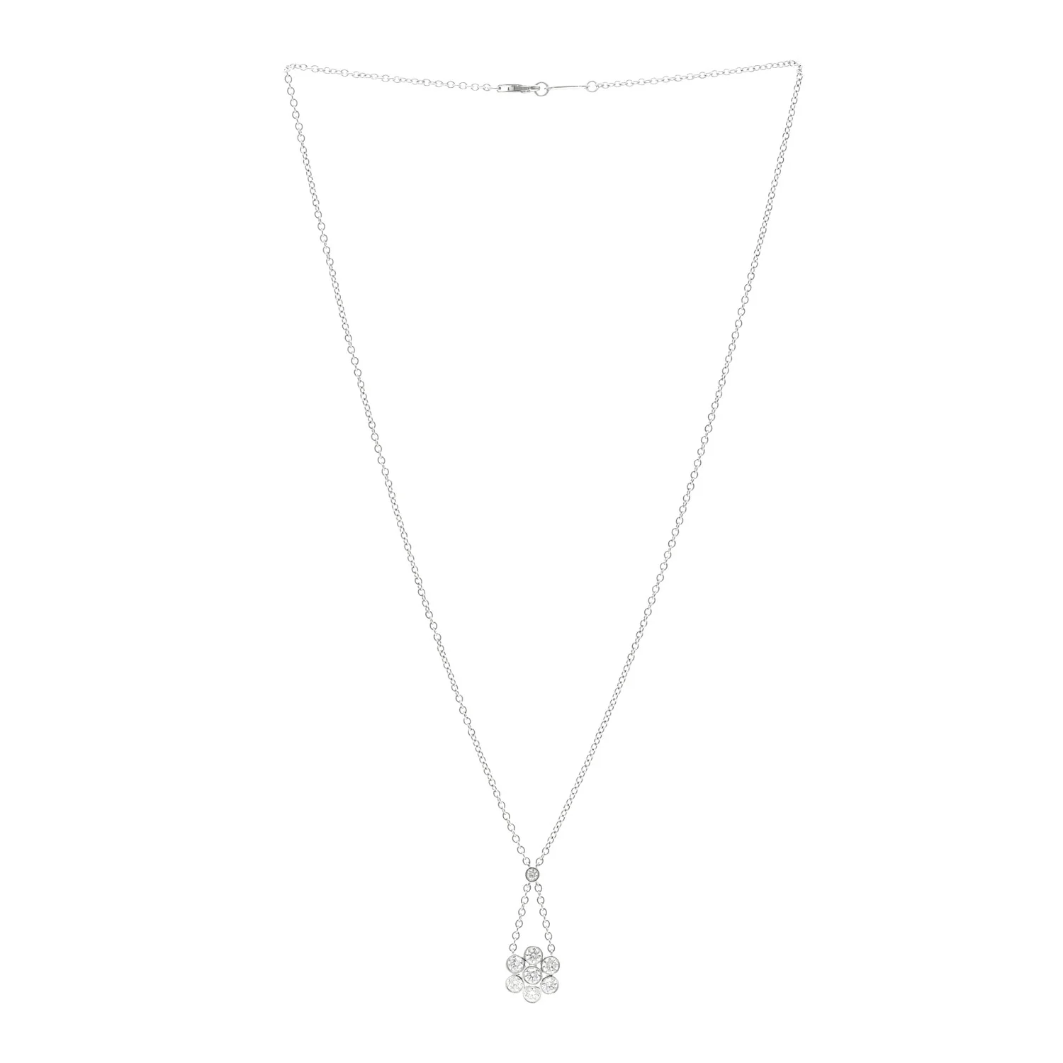 Platinum Diamond Swing Flower Drop Pendant Necklace - Image 3