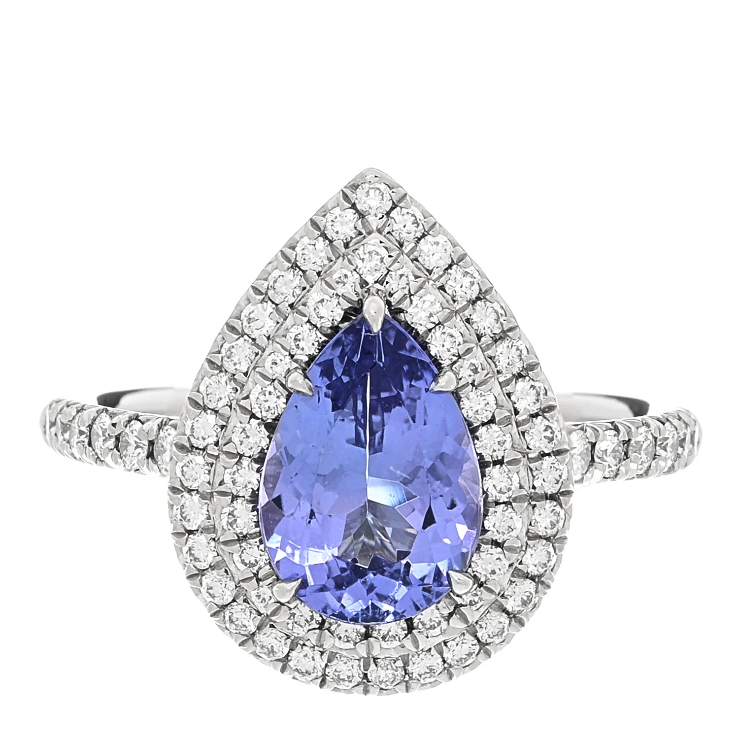 Platinum Diamond Tanzanite Soleste Pear Cut Ring 56 7.75