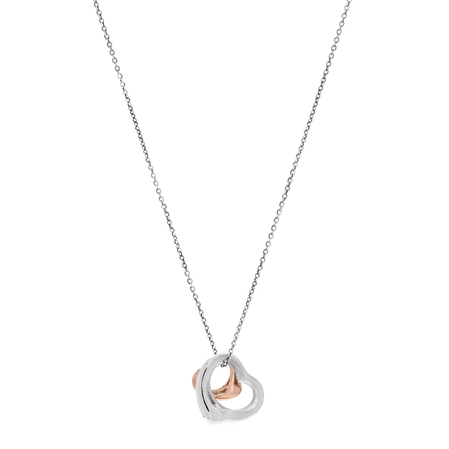 Sterling Silver 18K Rose Gold Elsa Peretti Double Open Heart Pendant Necklace